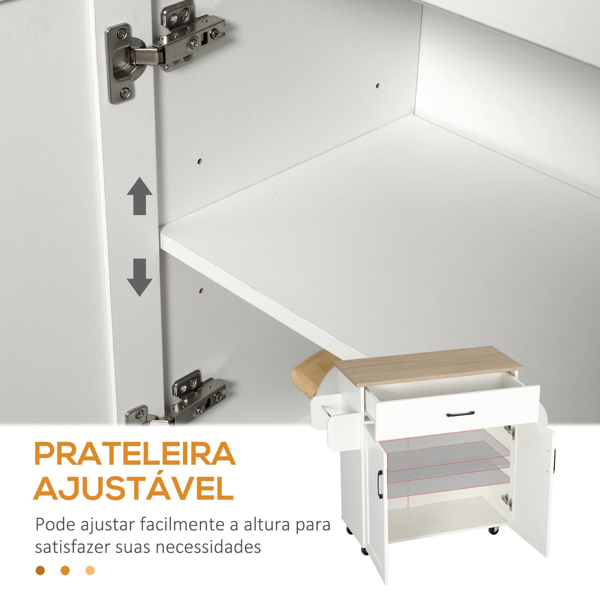 HOMCOM Carrinho de Cozinha com 1 Gaveta 2 Portas Suporte para Panos e Especies Carrinho Auxiliar com Rodas para Sala de Jantar Carga Máxima 105x36x85cm Branco - A minha loja