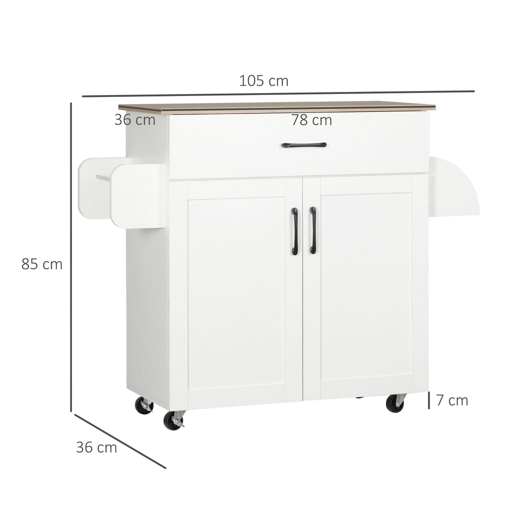 HOMCOM Carrinho de Cozinha com 1 Gaveta 2 Portas Suporte para Panos e Especies Carrinho Auxiliar com Rodas para Sala de Jantar Carga Máxima 105x36x85cm Branco - A minha loja