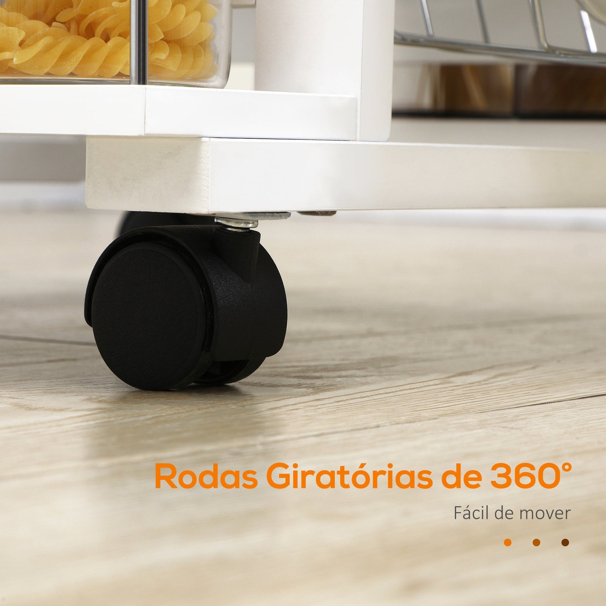 HOMCOM Carrinho de Cozinha com Rodas Carrinho de Cozinha com Bancada Gaveta 4 Cestas de Metal e 4 Suportes para Temperos Laterais para Cozinha 57x37x83cm Branco - A minha loja