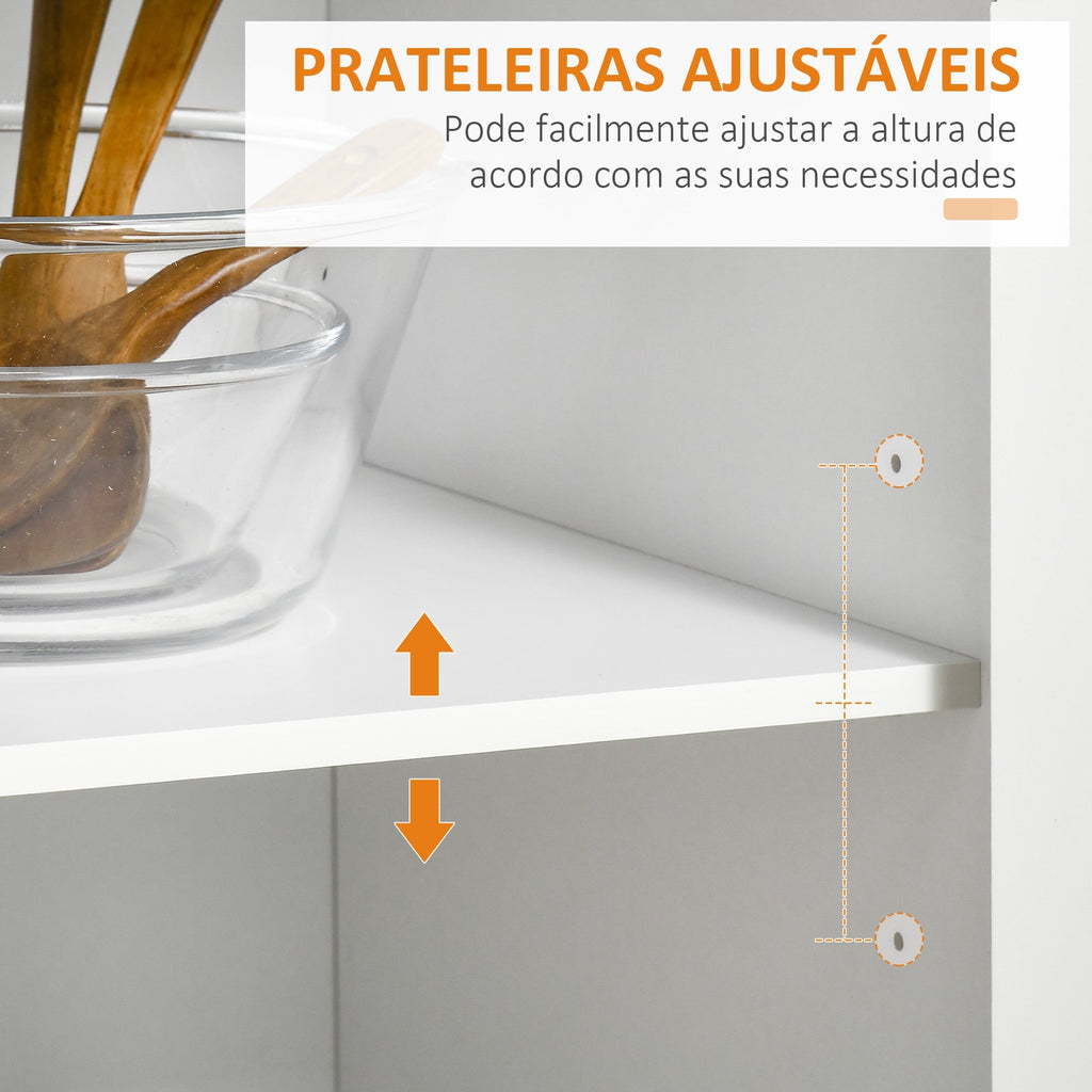 HOMCOM Carrinho de Cozinha com Rodas Móvel Auxiliar de Cozinha com 2 Gavetas 2 Portas Prateleira Ajustável e Suporte para Guardanapos para Sala de Jantar Sala de Estar 104x46x91 cm Branco - A minha loja