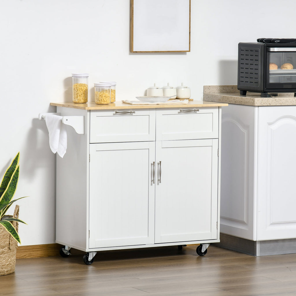 HOMCOM Carrinho de Cozinha com Rodas Móvel Auxiliar de Cozinha com 2 Gavetas 2 Portas Prateleira Ajustável e Suporte para Guardanapos para Sala de Jantar Sala de Estar 104x46x91 cm Branco - A minha loja