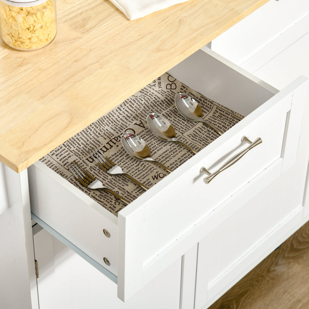 HOMCOM Carrinho de Cozinha com Rodas Móvel Auxiliar de Cozinha com 2 Gavetas 2 Portas Prateleira Ajustável e Suporte para Guardanapos para Sala de Jantar Sala de Estar 104x46x91 cm Branco - A minha loja