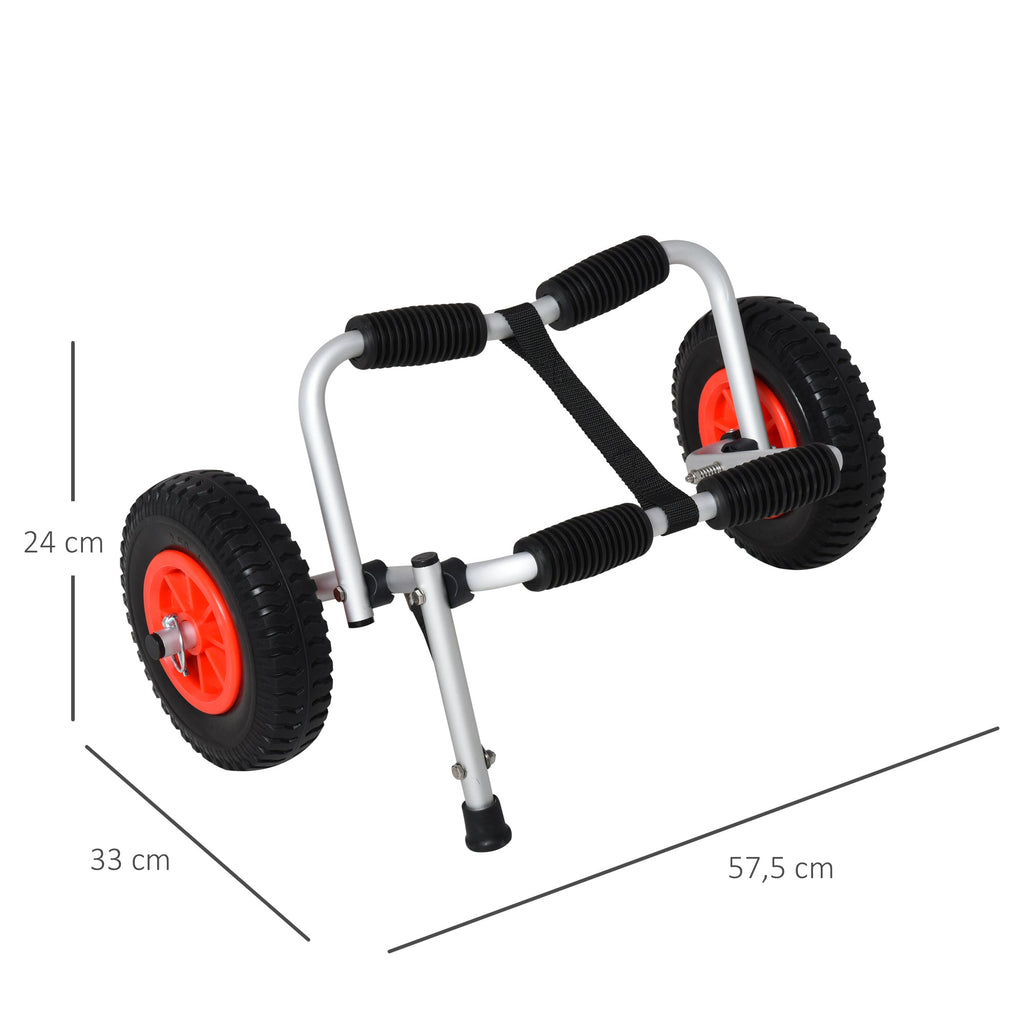 HOMCOM Carrinho de transporte dobrável para caiaque carga 75 kg de alumínio ajuste universal com rodas para barco canoa 57,5x33x24 cm prata - A minha loja