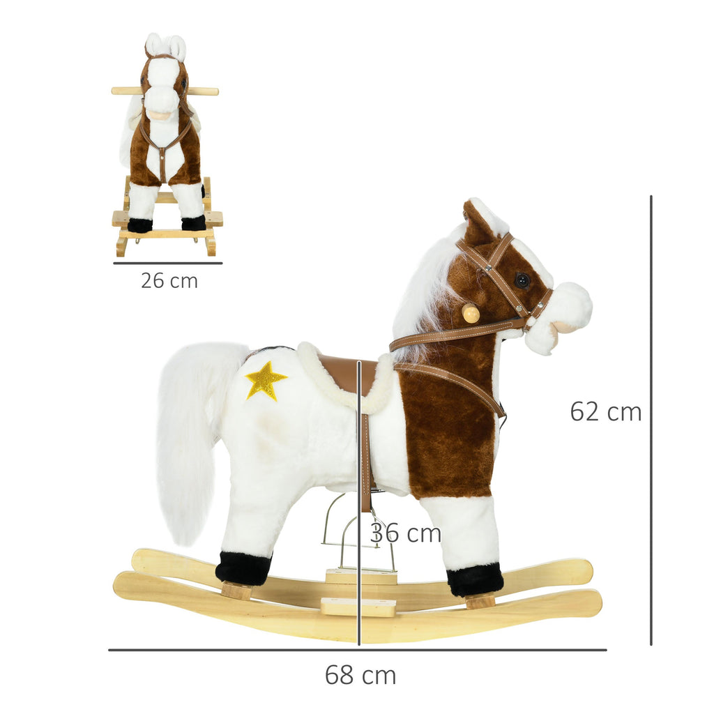 HOMCOM Cavalo Baloiço para Crianças acima de 3 Anos Cavalo Baloiço de Brincar com Música Som e Função de Movimento da Cauda Carga 30 kg 68x26x62 cm Marrom e Branco - A minha loja