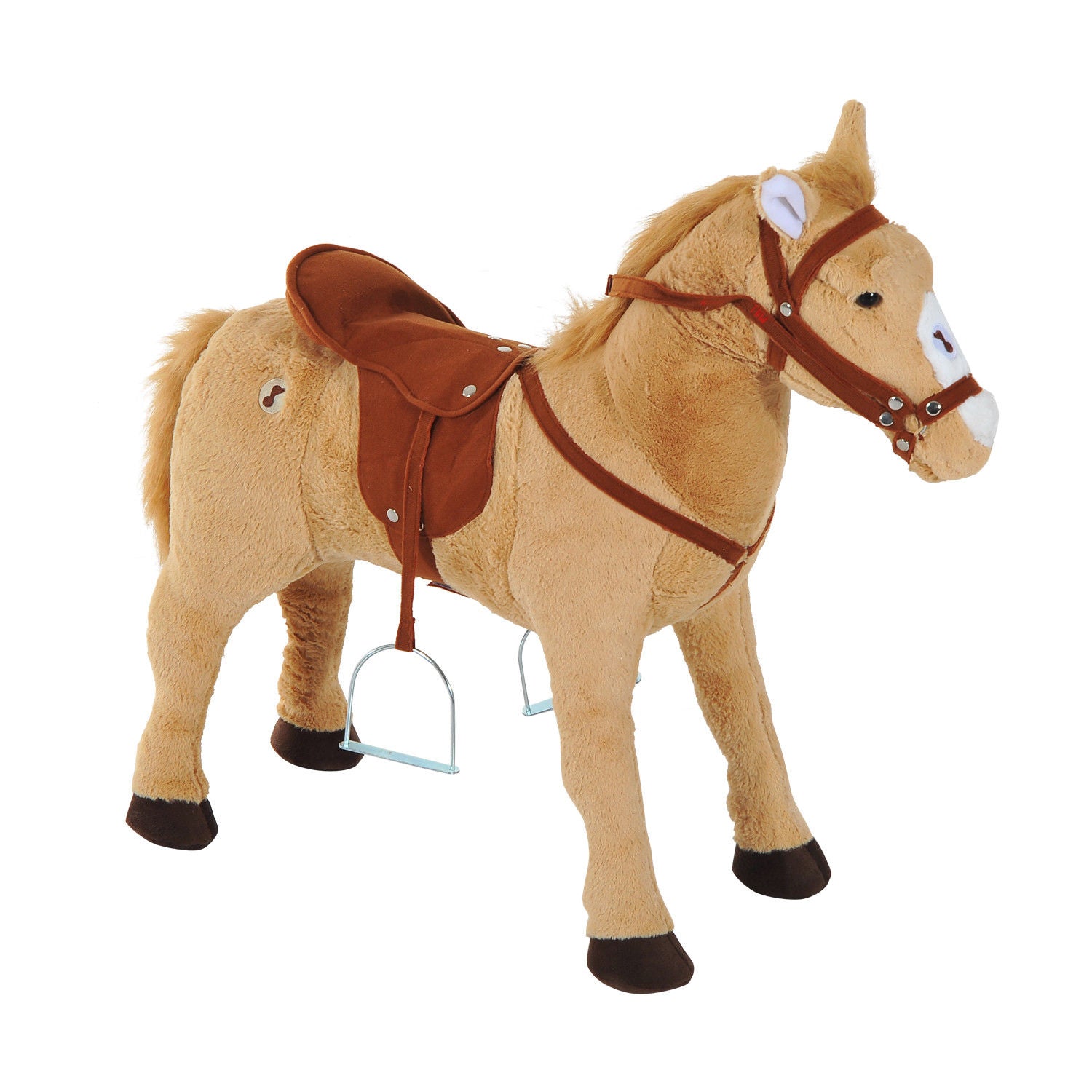 HOMCOM Cavalo de Brinquedo para Crianças de +3 Anos Cavalo de Brinquedo com Sons e Estrutura de Metal Carga 60kg 85x28x60 cm Bege - A minha loja