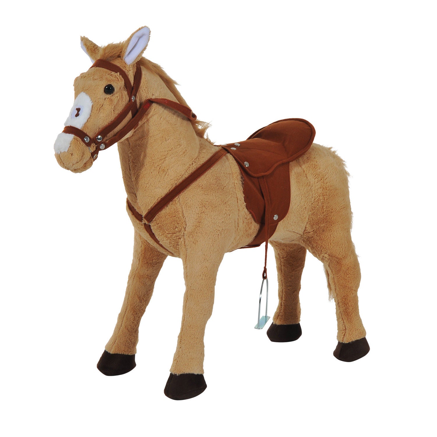 HOMCOM Cavalo de Brinquedo para Crianças de +3 Anos Cavalo de Brinquedo com Sons e Estrutura de Metal Carga 60kg 85x28x60 cm Bege - A minha loja