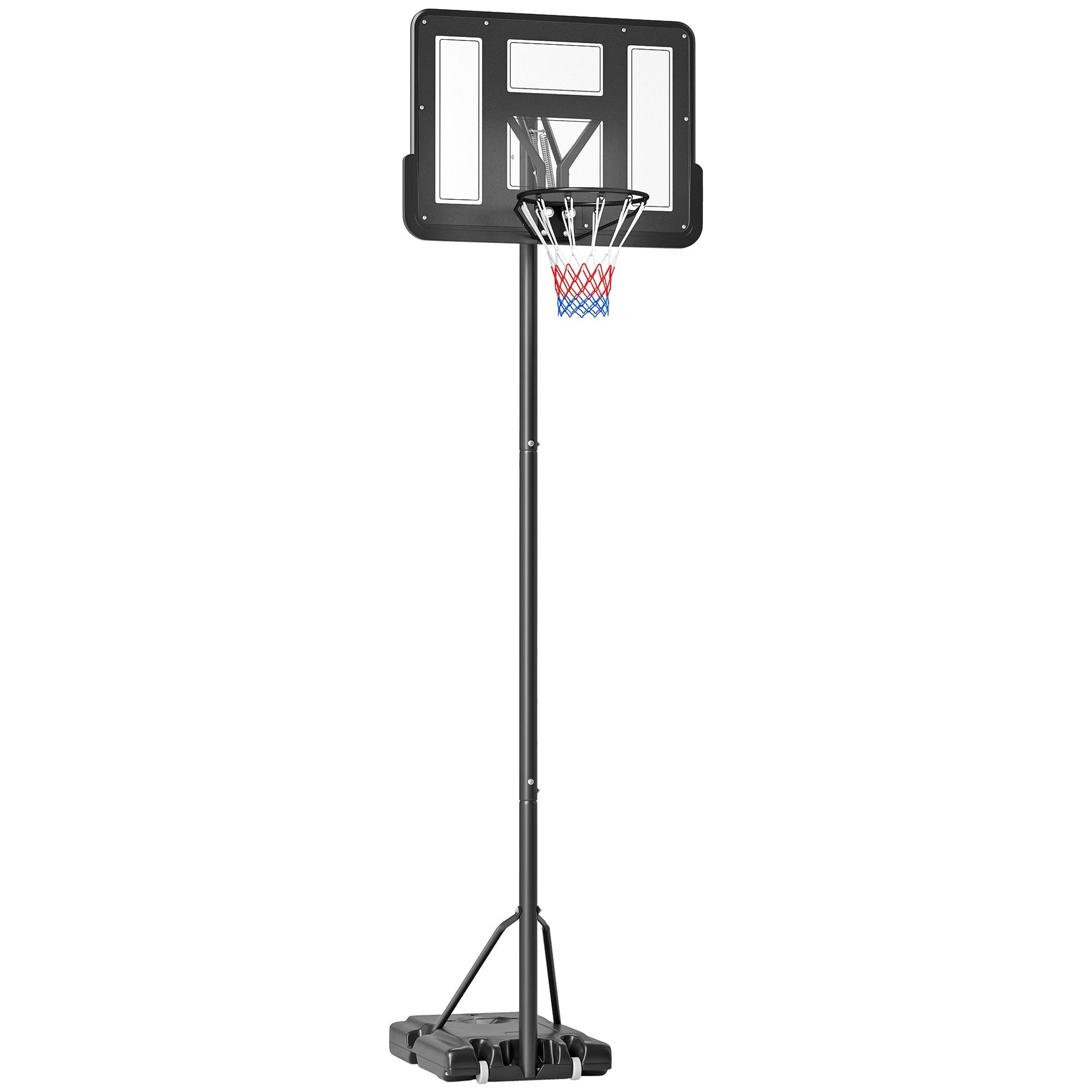 HOMCOM Cesta de Basquetebol de Exterior com Altura Ajustável 220 - 365 cm Aro de Basquetebol com Suporte Cesta de Basquetebol com Rodas Base Recarregável Preto - A minha loja