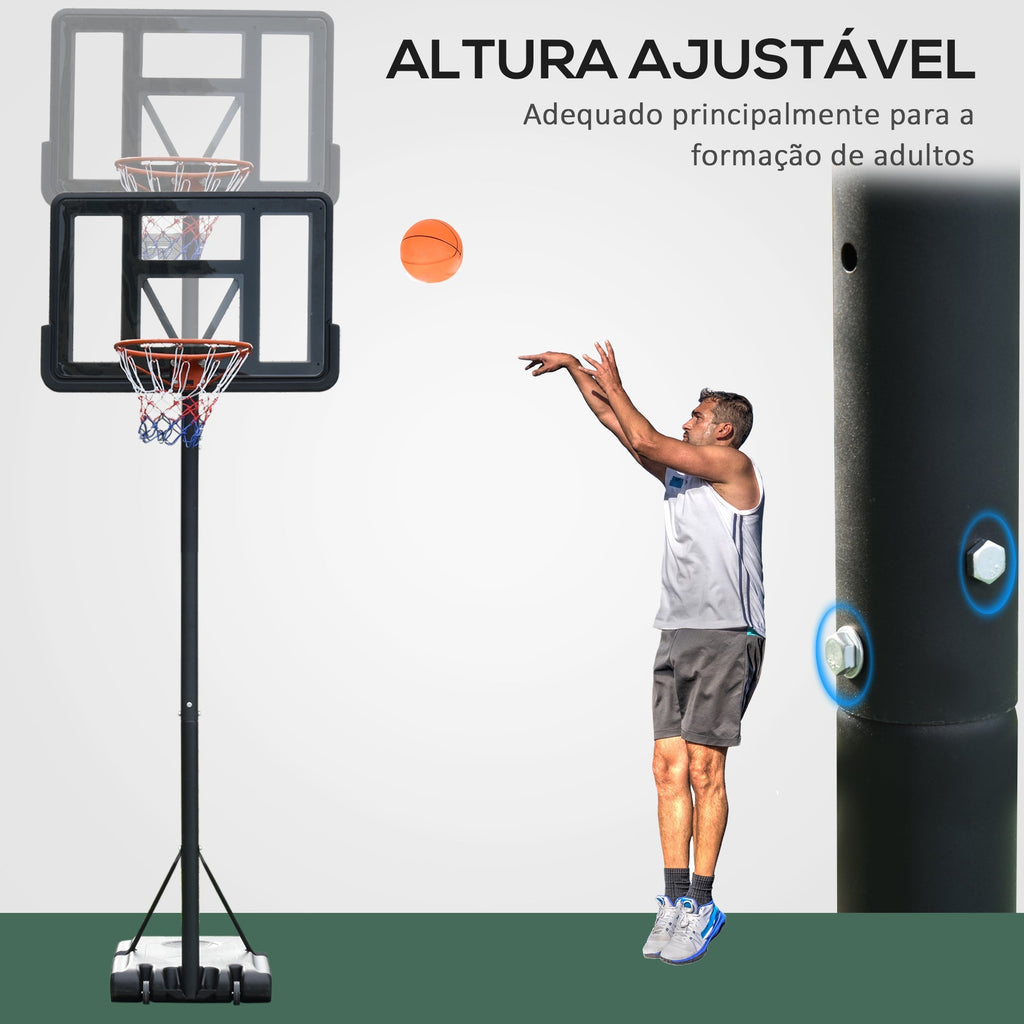 HOMCOM Cesta de Basquetebol de Exterior com Altura Ajustável 220 - 365 cm Aro de Basquetebol com Suporte Cesta de Basquetebol com Rodas Base Recarregável Preto - A minha loja