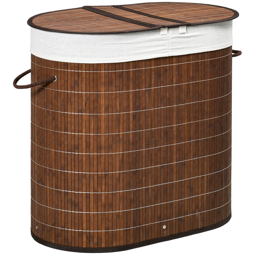HOMCOM Cesto de Roupa de Bambu Capacidade de 100L Cesto para Roupa Suja com Tampa Rebatível e Bolsa com 2 Compartimentos Amovível 62,5x37x60,5cm Marrom - A minha loja