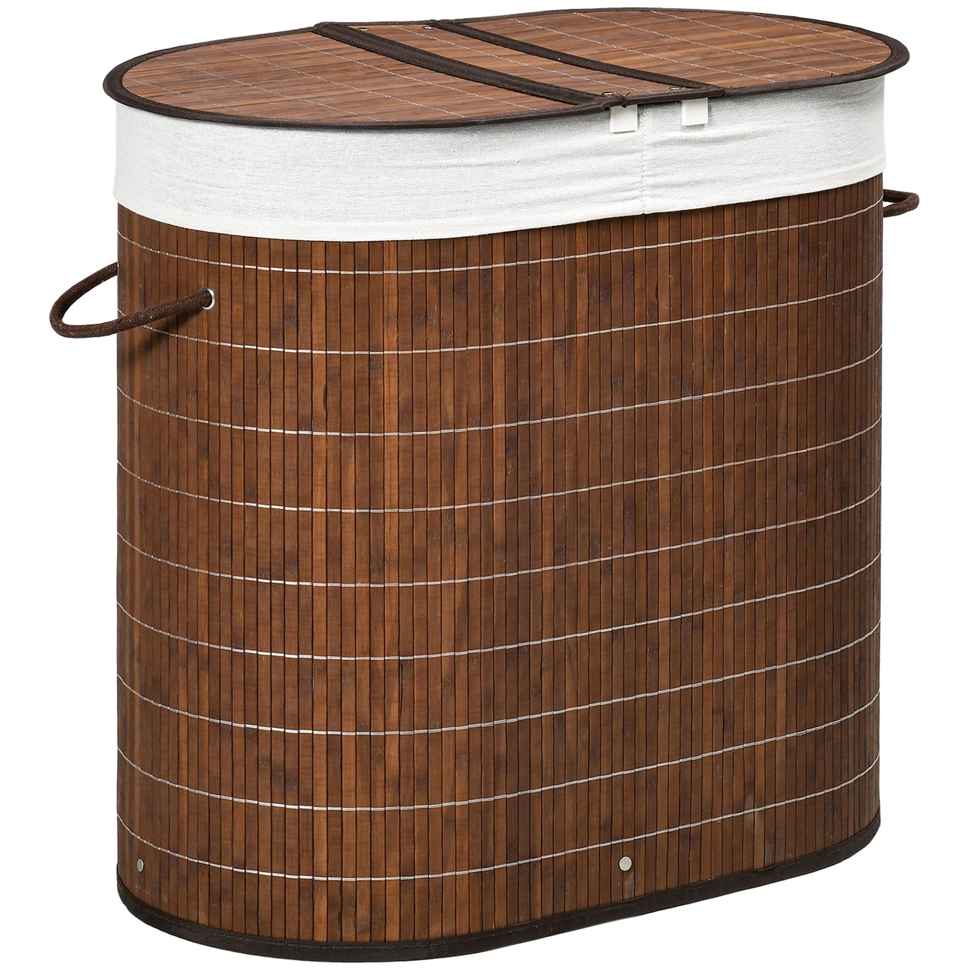 HOMCOM Cesto de Roupa de Bambu Capacidade de 100L Cesto para Roupa Suja com Tampa Rebatível e Bolsa com 2 Compartimentos Amovível 62,5x37x60,5cm Marrom - A minha loja