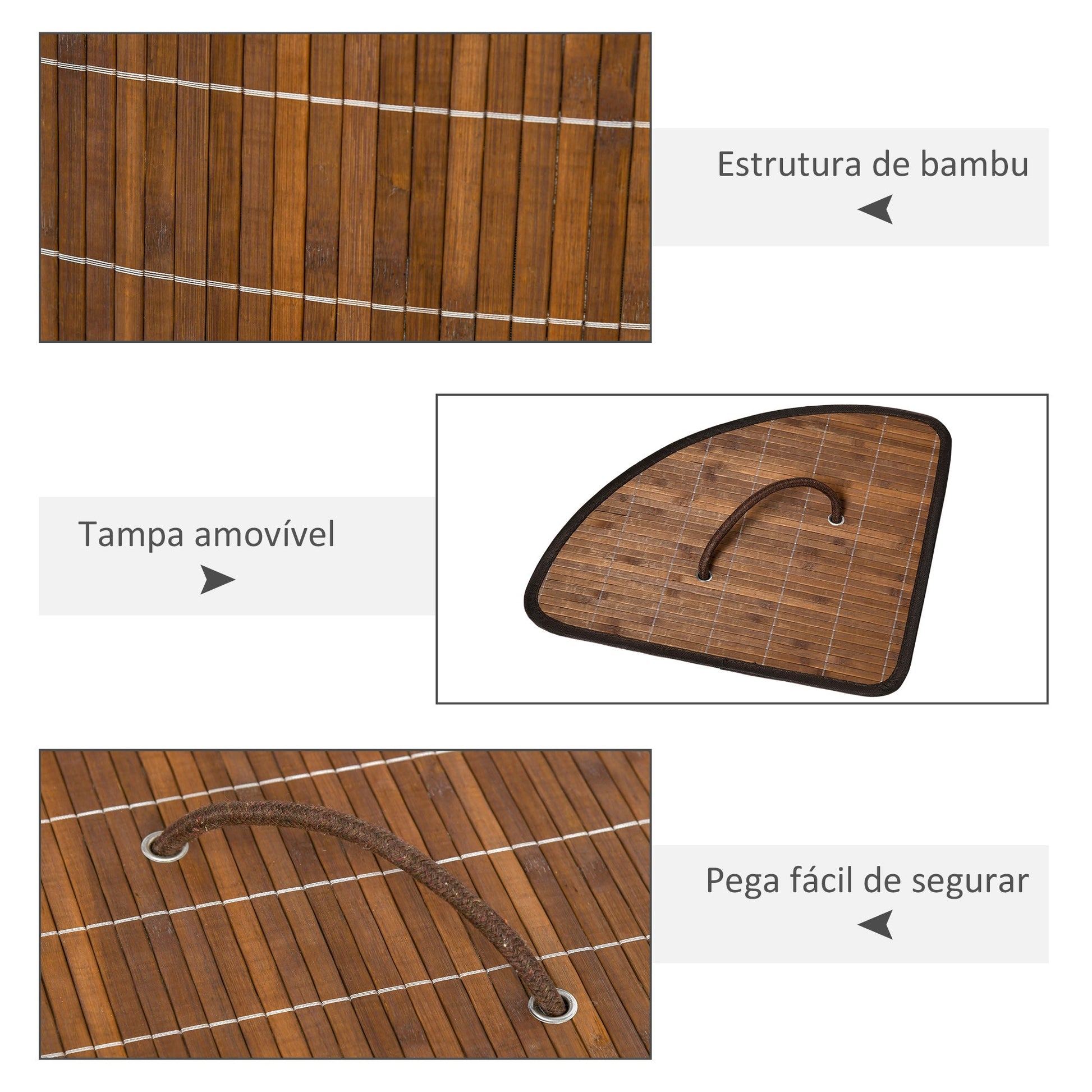 HOMCOM Cesto de Roupa de Bambu Capacidade de 55L Cesto para Roupa Suja em Forma de Leque com Tampa e Bolsa Amovível 38x38x57cm Marrom - A minha loja