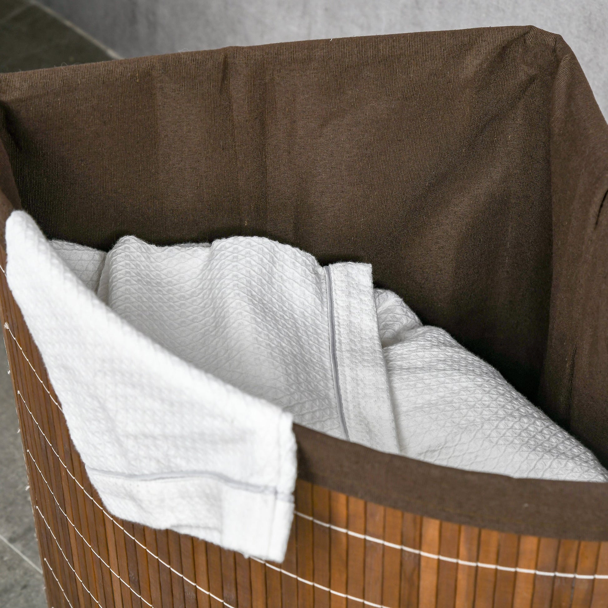 HOMCOM Cesto de Roupa de Bambu Capacidade de 55L Cesto para Roupa Suja em Forma de Leque com Tampa e Bolsa Amovível 38x38x57cm Marrom - A minha loja