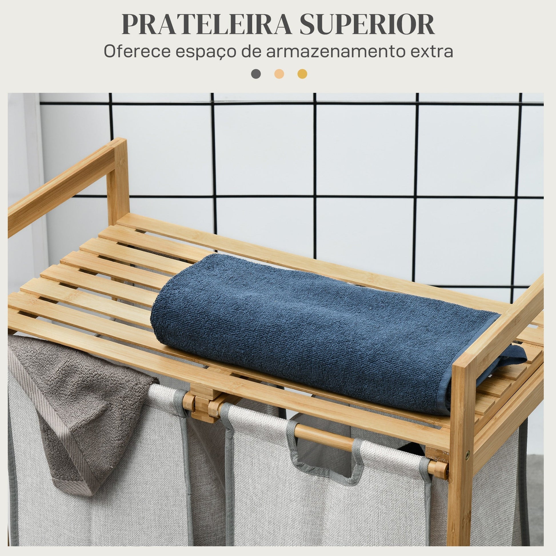 HOMCOM Cesto de Roupa de Bambu Cesto de Roupa Suja com 2 Bolsas Amovíveis e 2 Prateleiras Carga 20 kg 2x40,6L para Casa de Banho Dormitório 64x33x73 cm Madeira - A minha loja