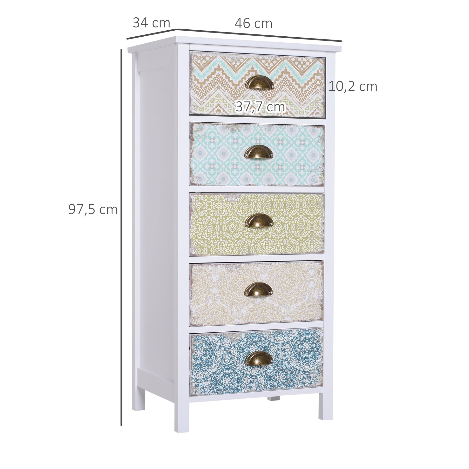 HOMCOM Cómoda de Dormitório Moderna Cómoda de Madeira com 5 Gavetas com Diferentes Padrões Móvel Cómoda para Sala de Estar Escritório 46x34x97,5 cm Multicor - A minha loja