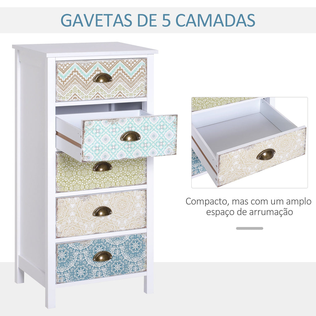 HOMCOM Cómoda de Dormitório Moderna Cómoda de Madeira com 5 Gavetas com Diferentes Padrões Móvel Cómoda para Sala de Estar Escritório 46x34x97,5 cm Multicor - A minha loja