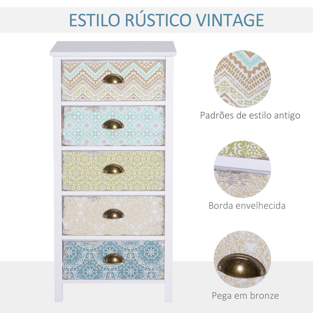 HOMCOM Cómoda de Dormitório Moderna Cómoda de Madeira com 5 Gavetas com Diferentes Padrões Móvel Cómoda para Sala de Estar Escritório 46x34x97,5 cm Multicor - A minha loja