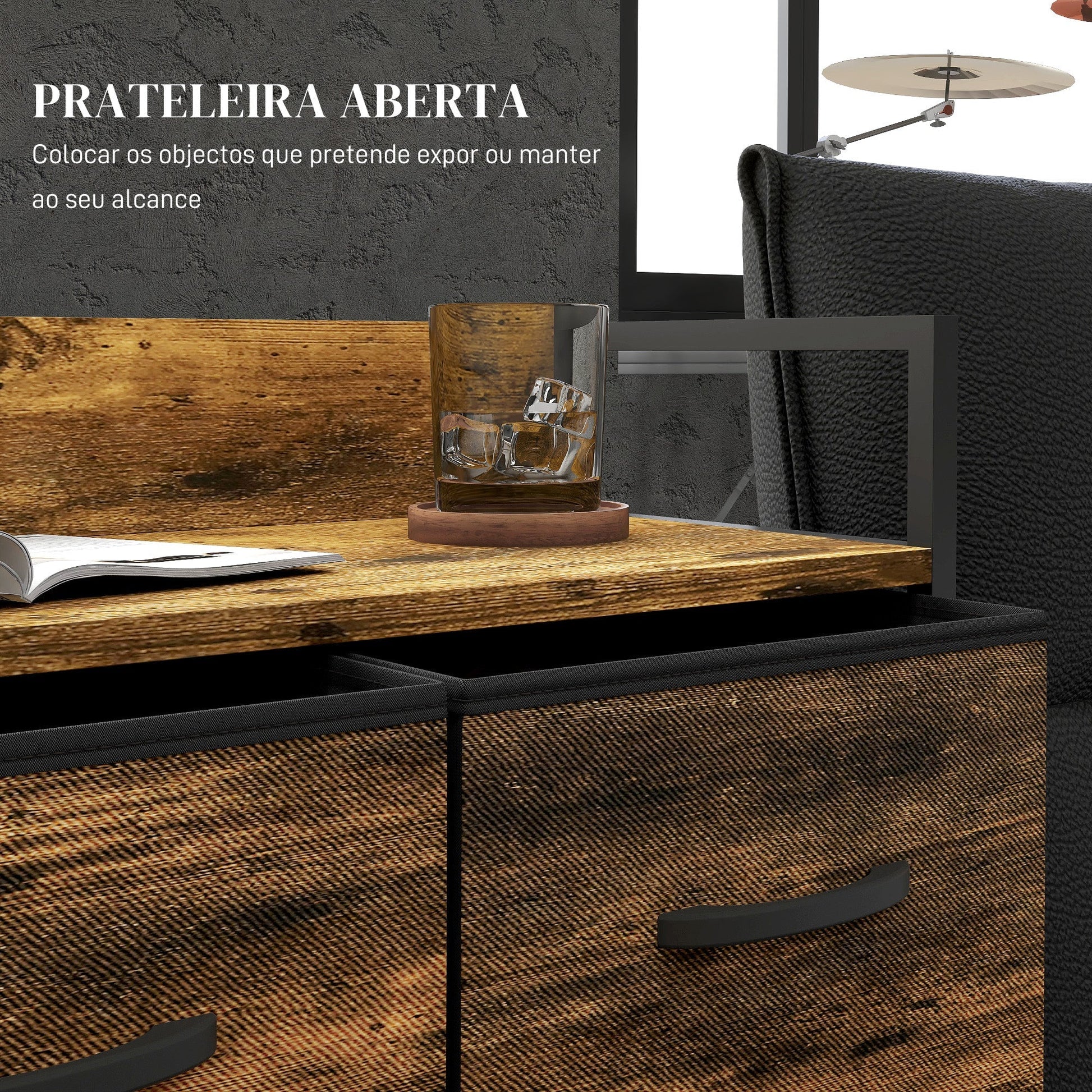 HOMCOM Cómoda de Quarto Armário de Armazenamento com 4 Gavetas Dobráveis Prateleira Aberta e Estrutura de Aço para Sala Entrada 60x29x85 cm Castanho Rústico - A minha loja
