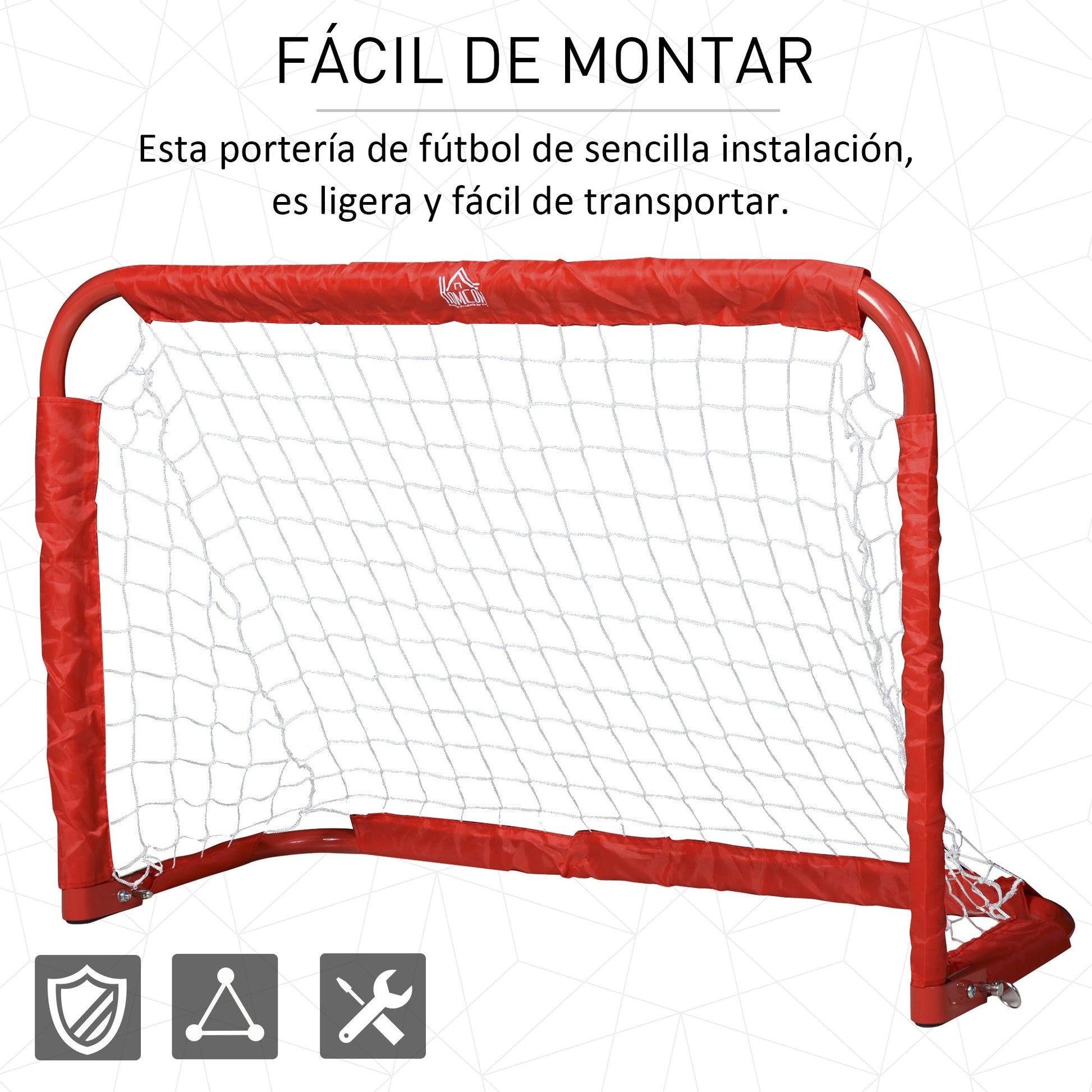 HOMCOM Conjunto de 2 balizas de futebol dobráveis com rede Tetrolon para a prática de futebol 90x36x 60cm vermelho - A minha loja