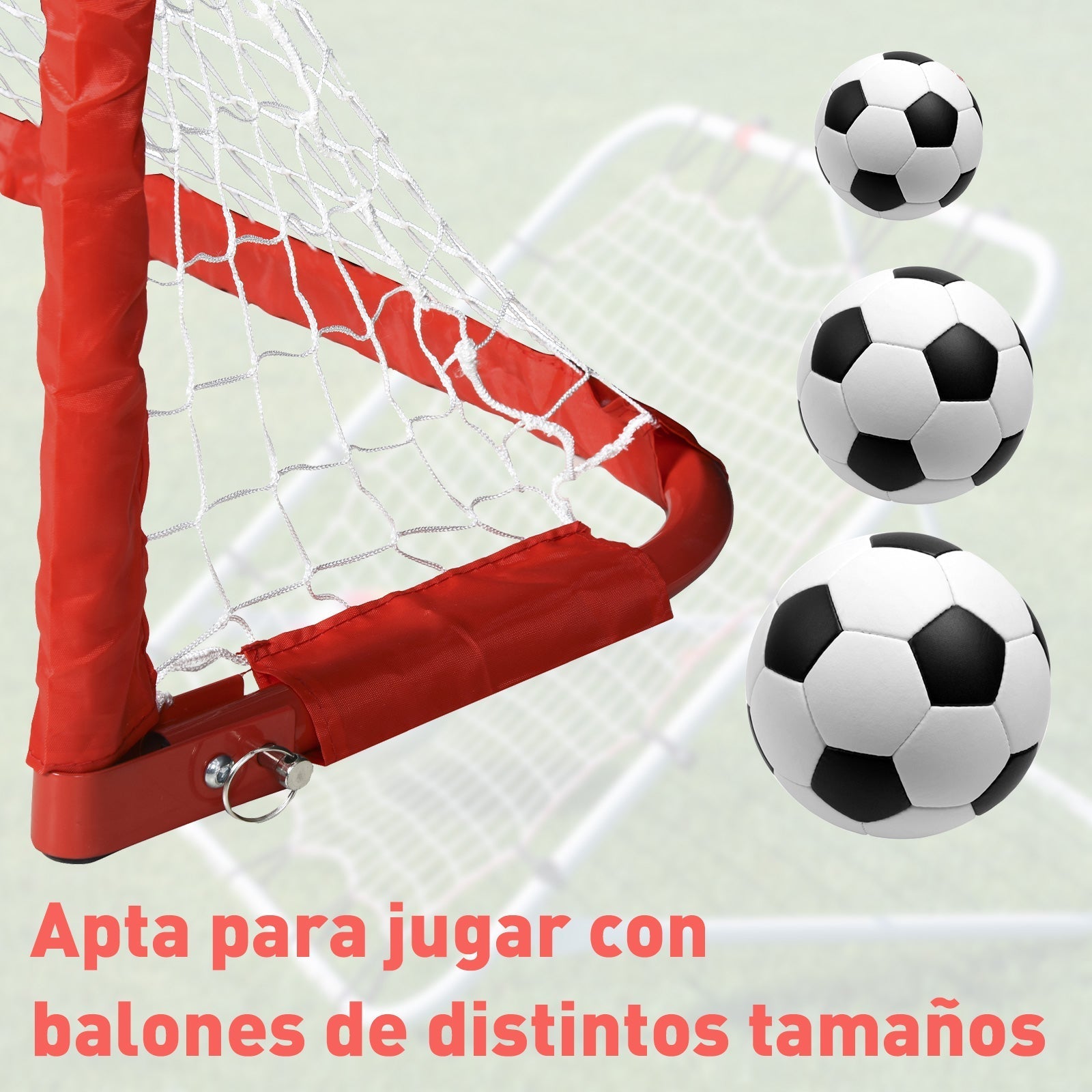 HOMCOM Conjunto de 2 balizas de futebol dobráveis com rede Tetrolon para a prática de futebol 90x36x 60cm vermelho - A minha loja