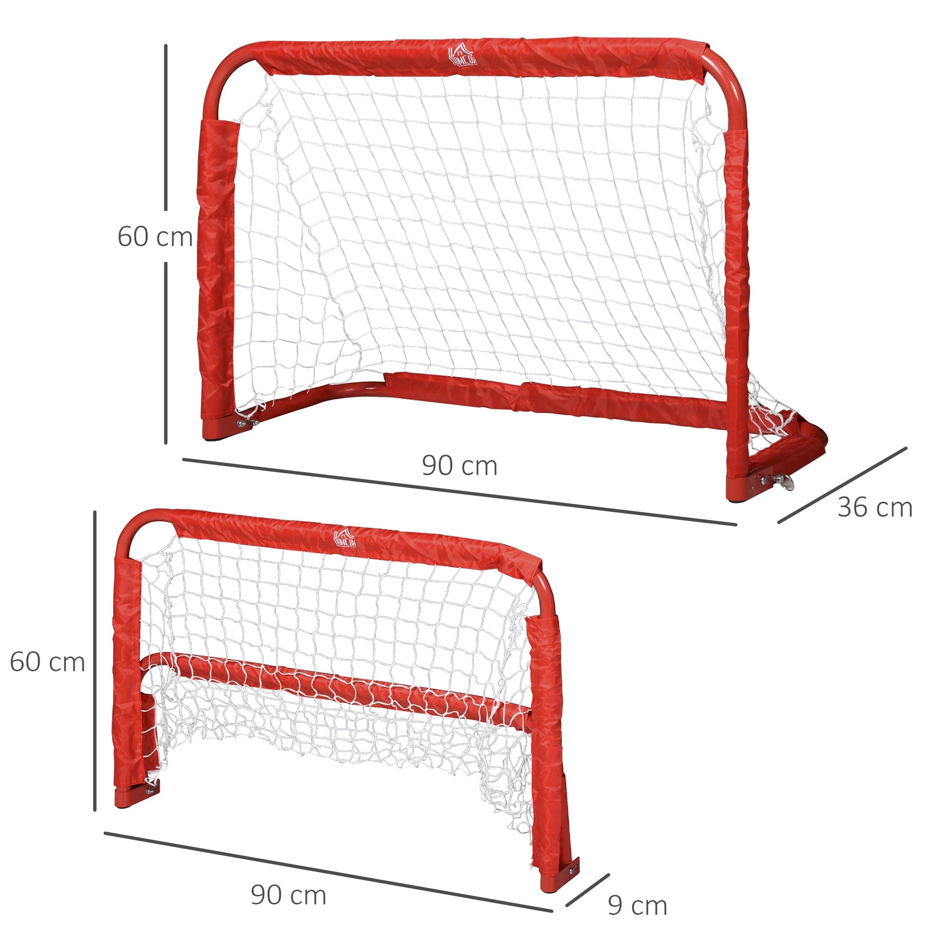 HOMCOM Conjunto de 2 balizas de futebol dobráveis com rede Tetrolon para a prática de futebol 90x36x 60cm vermelho - A minha loja