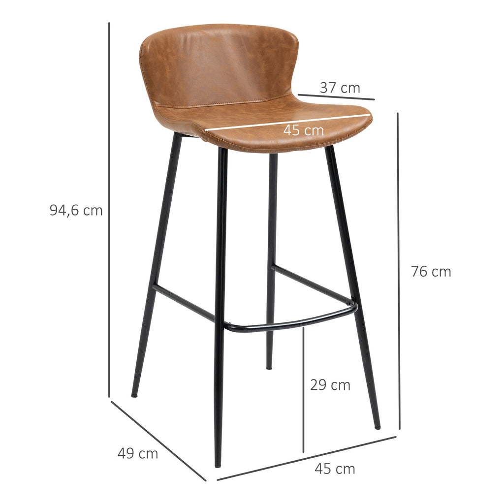 HOMCOM Conjunto de 2 Bancos Altos de Cozinha Bancos Altos de Cozinha com Encosto Estofado em PU Carga 120 kg para Bar Sala de Jantar 45x49x94,6 cm Marrom - A minha loja