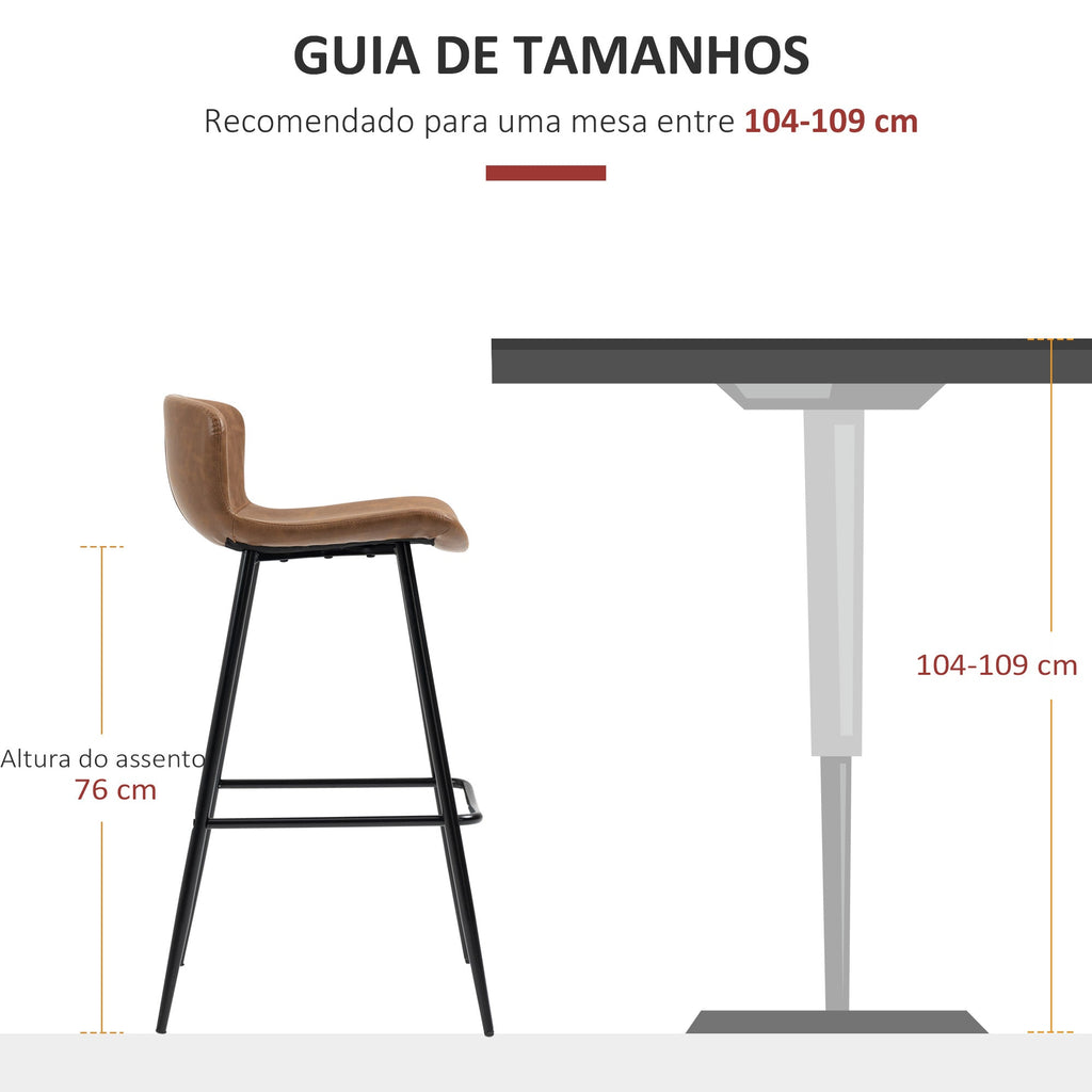 HOMCOM Conjunto de 2 Bancos Altos de Cozinha Bancos Altos de Cozinha com Encosto Estofado em PU Carga 120 kg para Bar Sala de Jantar 45x49x94,6 cm Marrom - A minha loja