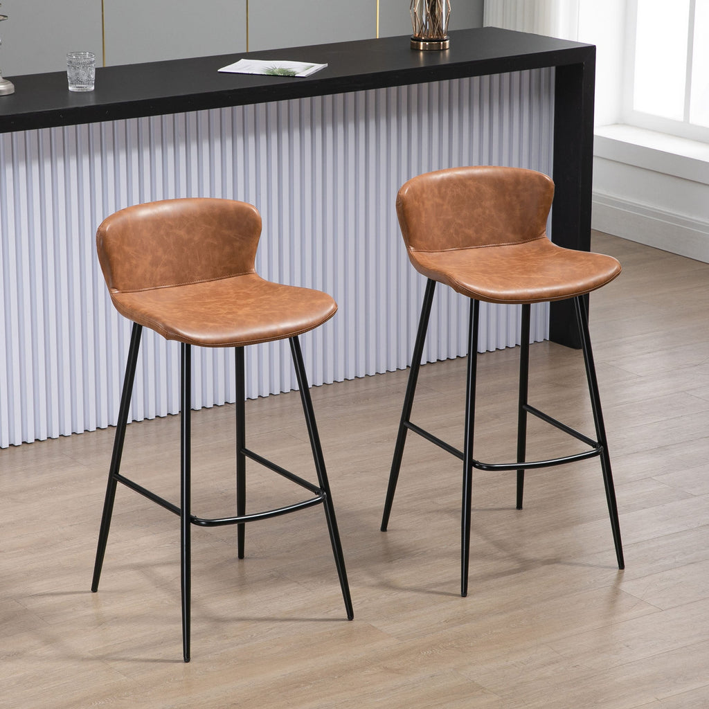 HOMCOM Conjunto de 2 Bancos Altos de Cozinha Bancos Altos de Cozinha com Encosto Estofado em PU Carga 120 kg para Bar Sala de Jantar 45x49x94,6 cm Marrom - A minha loja