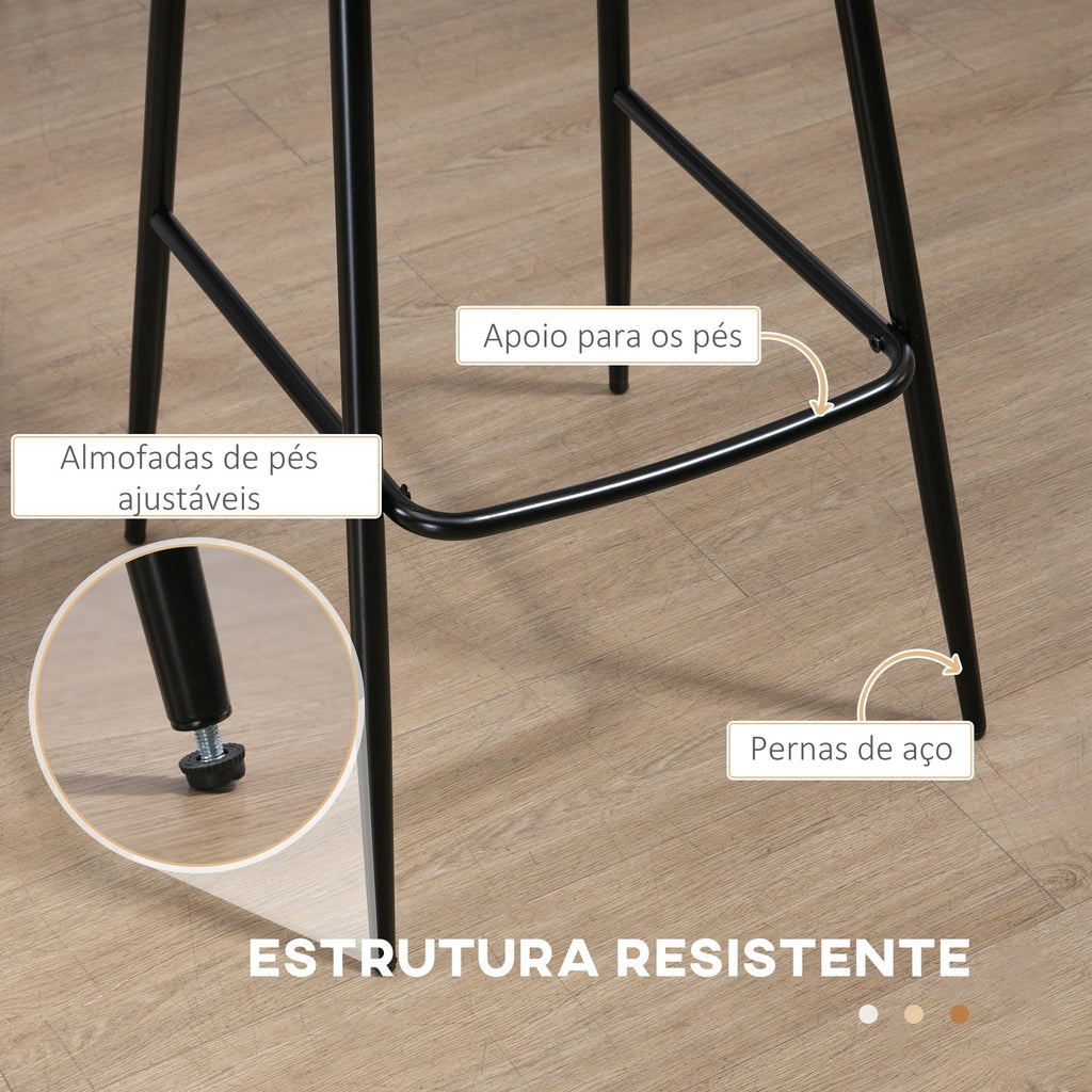 HOMCOM Conjunto de 2 Bancos Altos de Cozinha Bancos Altos de Cozinha com Encosto Estofado em PU Carga 120 kg para Bar Sala de Jantar 45x49x94,6 cm Marrom - A minha loja