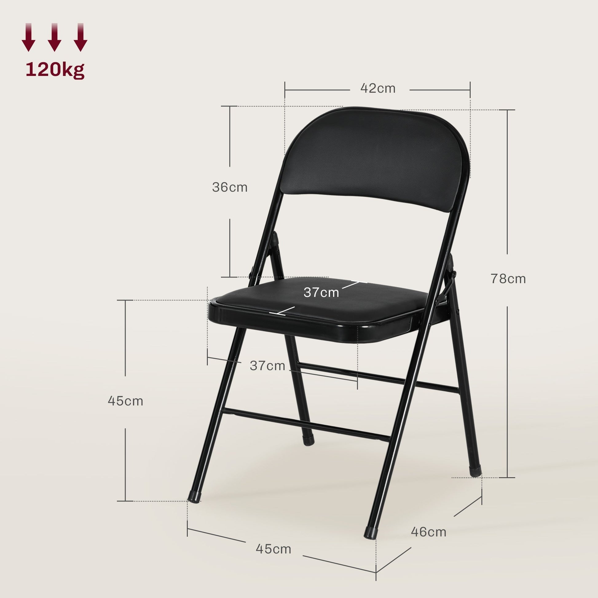 HOMCOM Conjunto de 2 Cadeiras Dobráveis Cadeiras Dobráveis com Encosto e Estrutura de Aço para Sala de Estar Escritório Estúdio 45x46x78 cm Preto - A minha loja