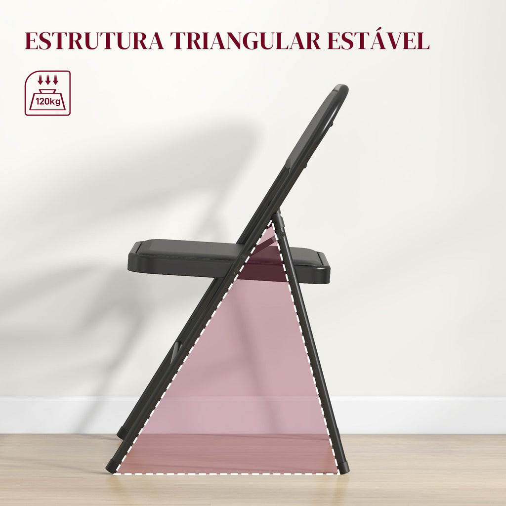 HOMCOM Conjunto de 2 Cadeiras Dobráveis Cadeiras Dobráveis com Encosto e Estrutura de Aço para Sala de Estar Escritório Estúdio 45x46x78 cm Preto - A minha loja