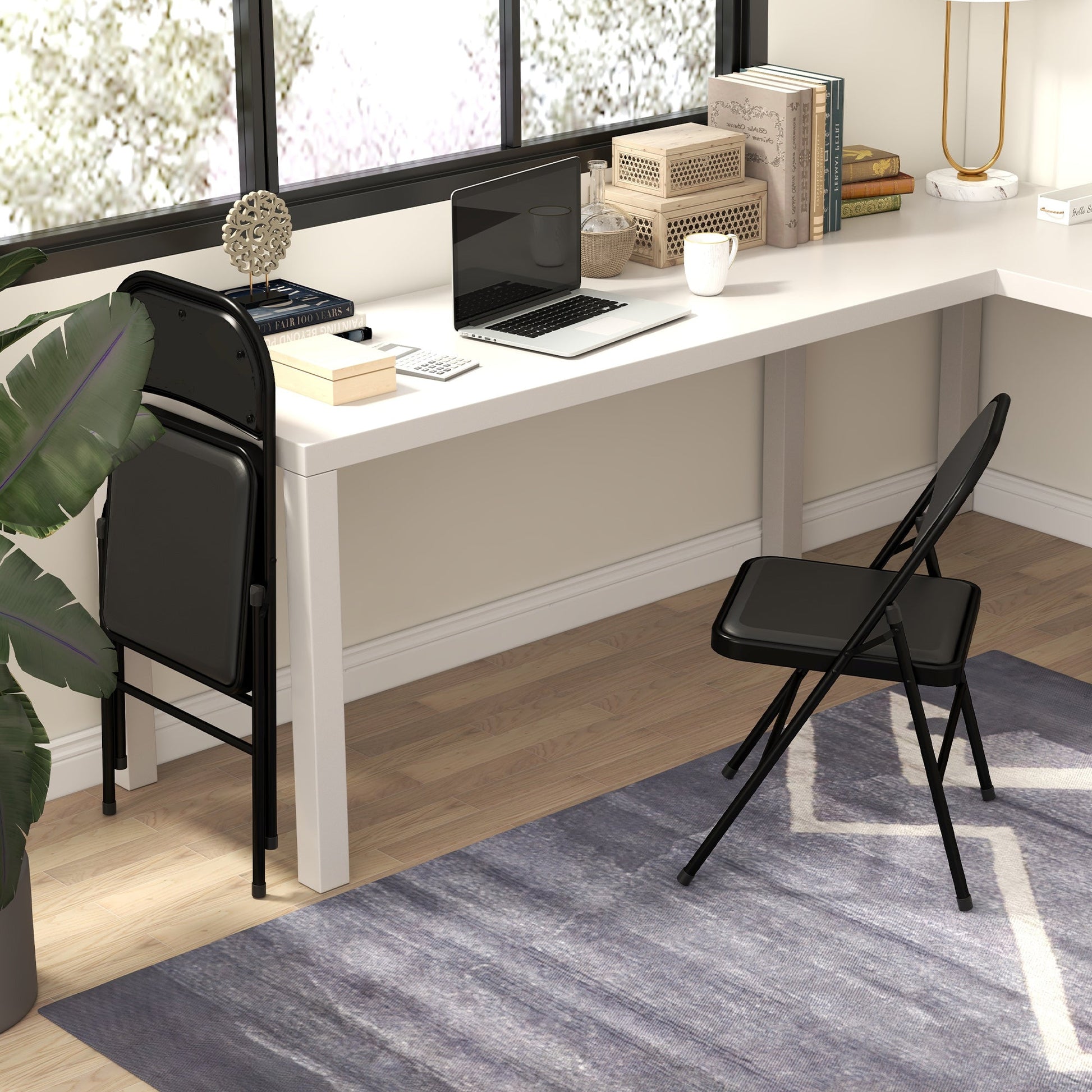 HOMCOM Conjunto de 2 Cadeiras Dobráveis Cadeiras Dobráveis com Encosto e Estrutura de Aço para Sala de Estar Escritório Estúdio 45x46x78 cm Preto - A minha loja