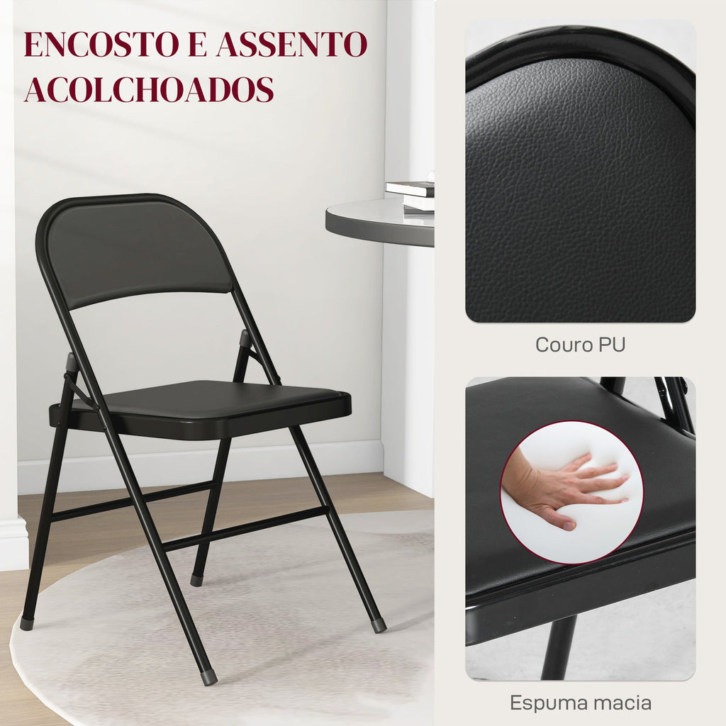 HOMCOM Conjunto de 2 Cadeiras Dobráveis Cadeiras Dobráveis com Encosto e Estrutura de Aço para Sala de Estar Escritório Estúdio 45x46x78 cm Preto - A minha loja