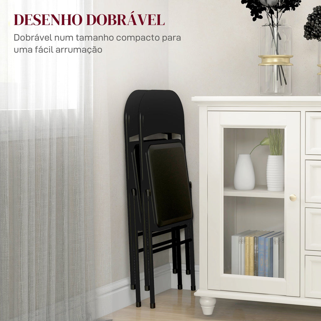 HOMCOM Conjunto de 2 Cadeiras Dobráveis Cadeiras Dobráveis com Encosto e Estrutura de Aço para Sala de Estar Escritório Estúdio 45x46x78 cm Preto - A minha loja
