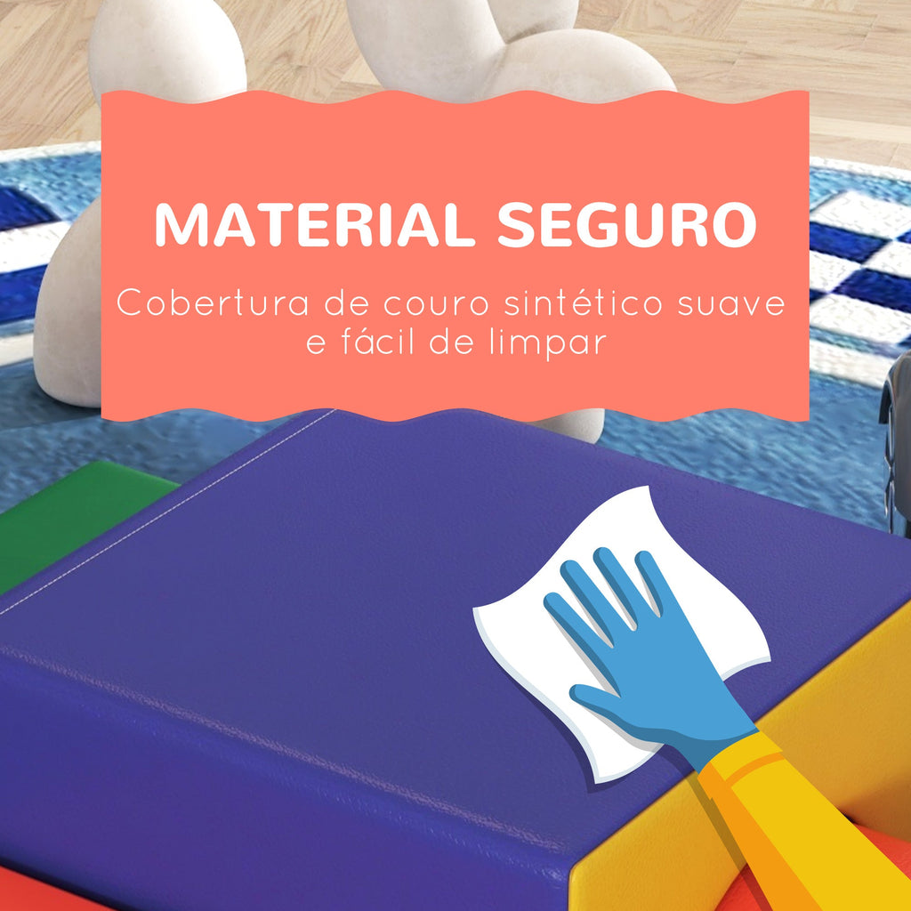 HOMCOM Conjunto de 4 Blocos de Espuma para Crianças de 1 - 3 Anos Figuras de Construção Brinquedo de Aprendizagem Infantil Estofado em PU 150x50x39cm Multicor - A minha loja