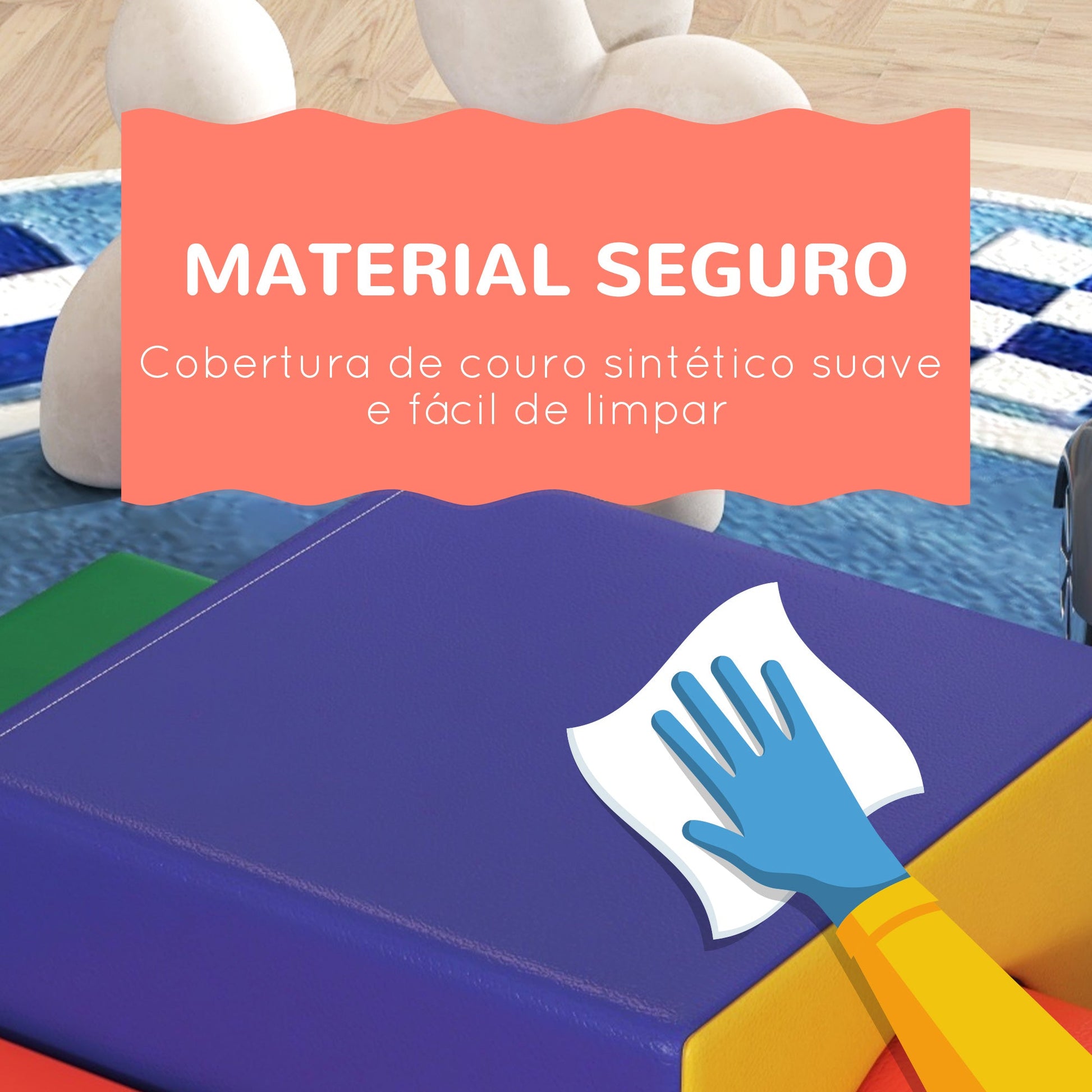 HOMCOM Conjunto de 4 Blocos de Espuma para Crianças de 1 - 3 Anos Figuras de Construção Brinquedo de Aprendizagem Infantil Estofado em PU 150x50x39cm Multicor - A minha loja
