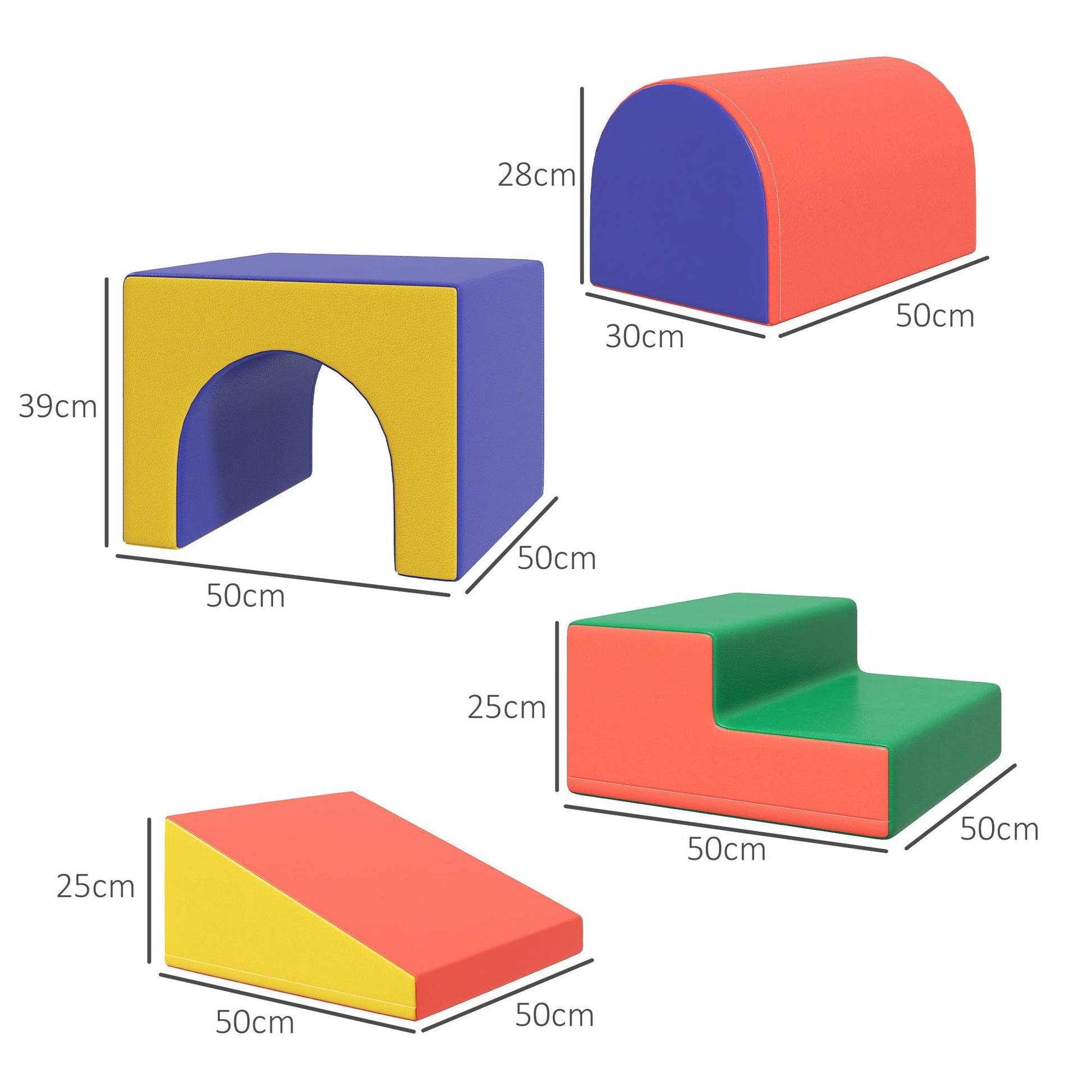HOMCOM Conjunto de 4 Blocos de Espuma para Crianças de 1 - 3 Anos Figuras de Construção Brinquedo de Aprendizagem Infantil Estofado em PU 150x50x39cm Multicor - A minha loja