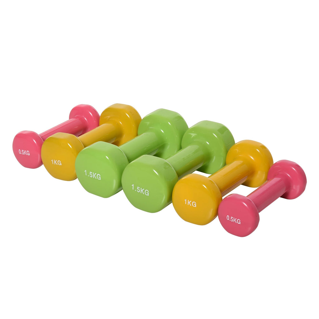 HOMCOM Conjunto de 6 Halteres Hexagonais 3 Pares de 1,5kg, 1kh e 0,5kg Conjunto de Halteres com Maleta de Transporte para Exercícios em Casa Academia Multicor - A minha loja