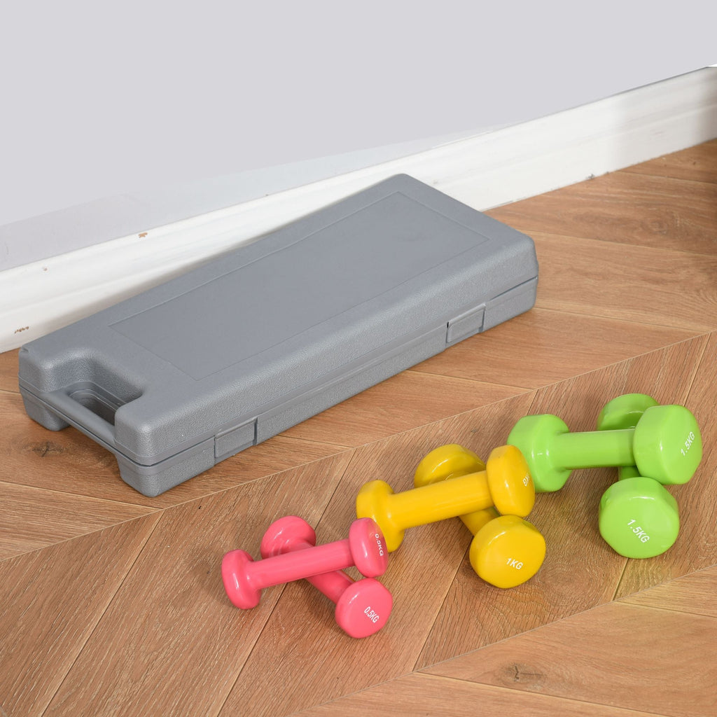 HOMCOM Conjunto de 6 Halteres Hexagonais 3 Pares de 1,5kg, 1kh e 0,5kg Conjunto de Halteres com Maleta de Transporte para Exercícios em Casa Academia Multicor - A minha loja