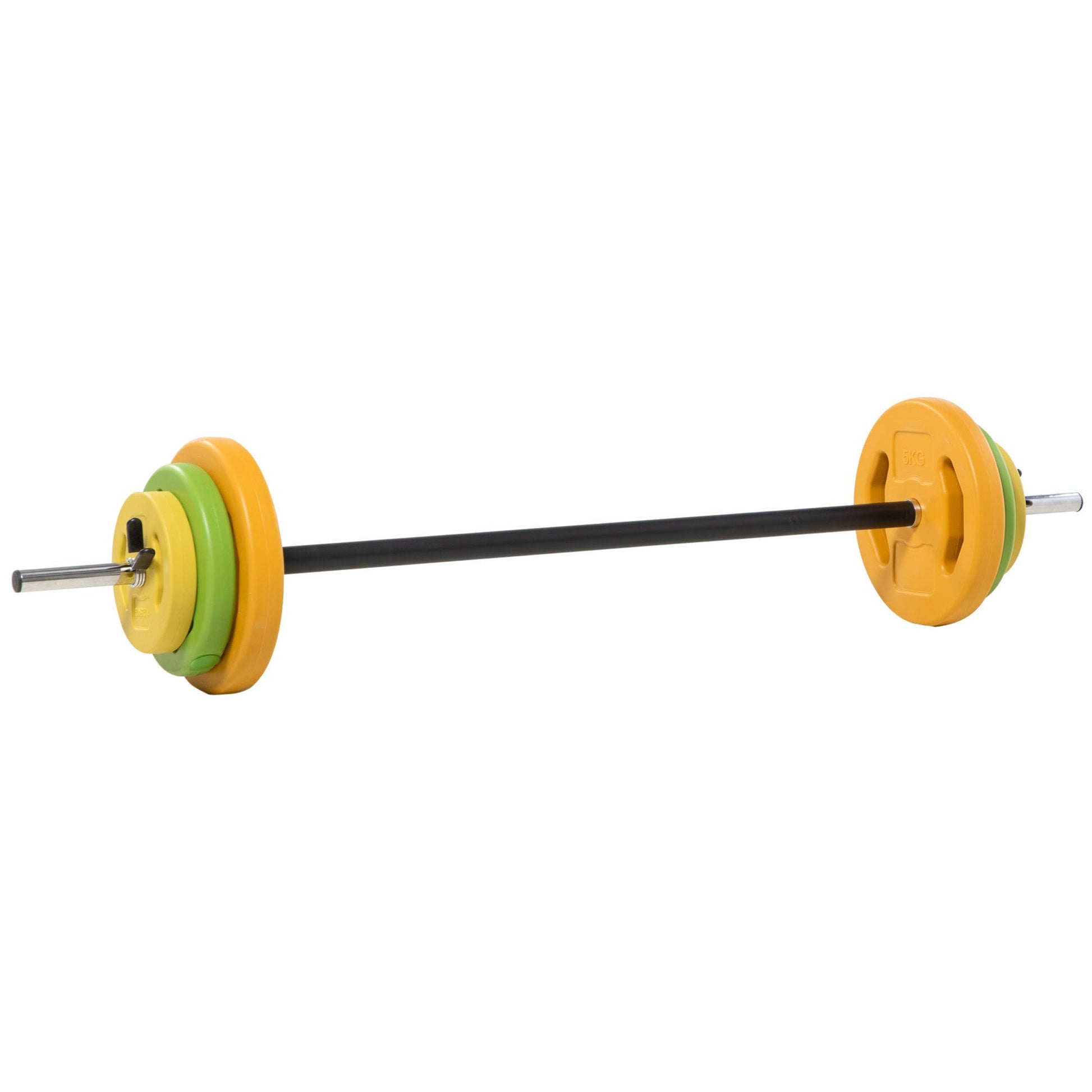 HOMCOM Conjunto de Barra de Pesos Conjunto de Musculação com 6 Discos de Pesos 1,5kg 2,5kg 5 kg Intercambiáveis para Treino de Força Braços em Ginásio Casa 130x28x28 cm Multicor - A minha loja
