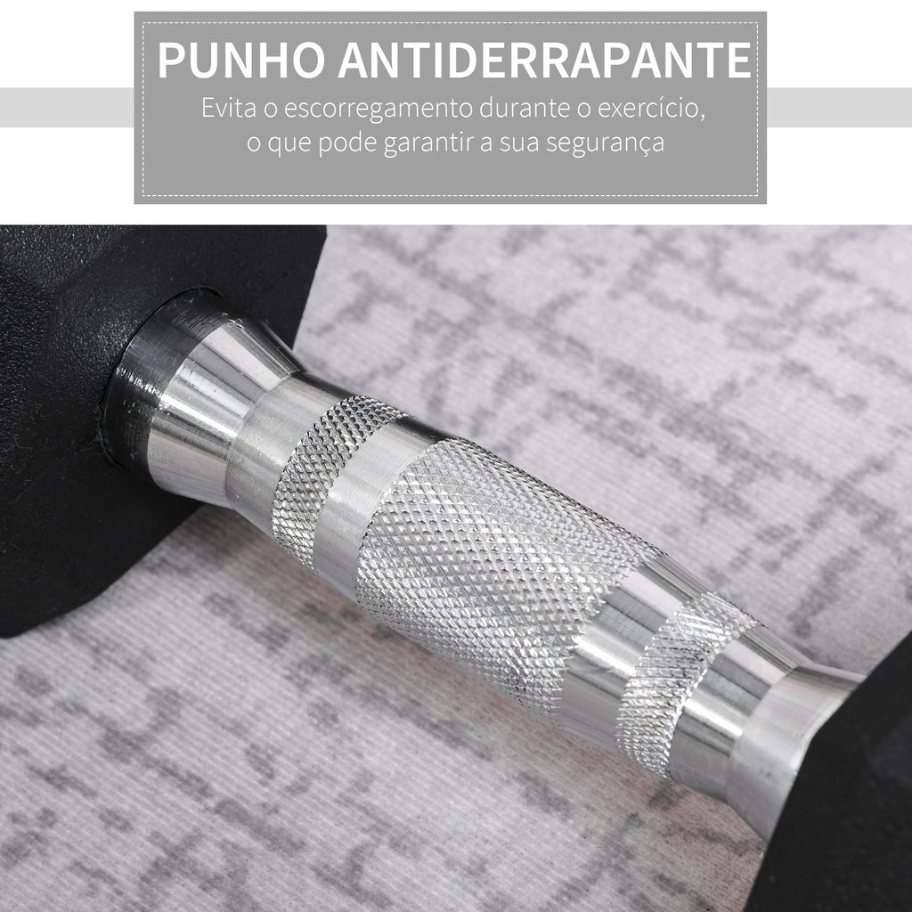 HOMCOM Conjunto de Halteres 8kg com Barra Metálica e Cabeça Hexagonal Conjunto Pesos para Treino em Casa Ginásio 27,2x10,5 cm Preto e Prata - A minha loja