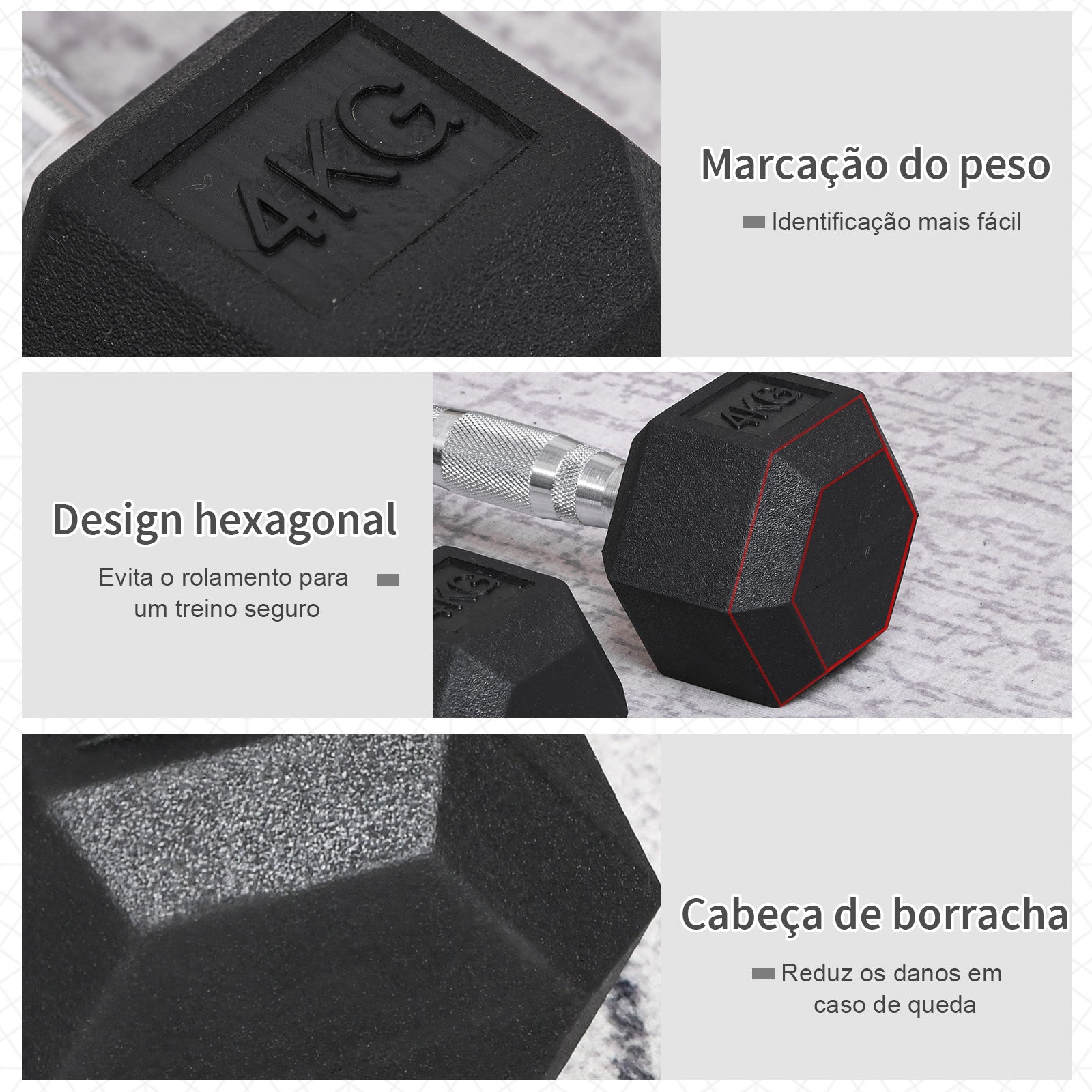 HOMCOM Conjunto de Halteres 8kg com Barra Metálica e Cabeça Hexagonal Conjunto Pesos para Treino em Casa Ginásio 27,2x10,5 cm Preto e Prata - A minha loja