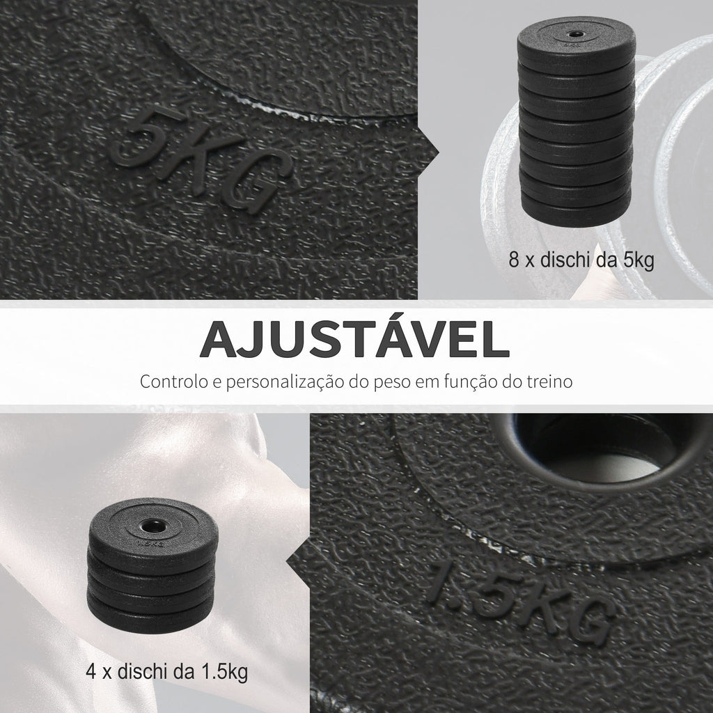 HOMCOM Conjunto de Halteres Ajustáveis Conjunto de Pesos 8x5kg 4x1,5kg e 2 Barras Total 50 kg para Treinos em Casa Ginásio Escritório Preto - A minha loja