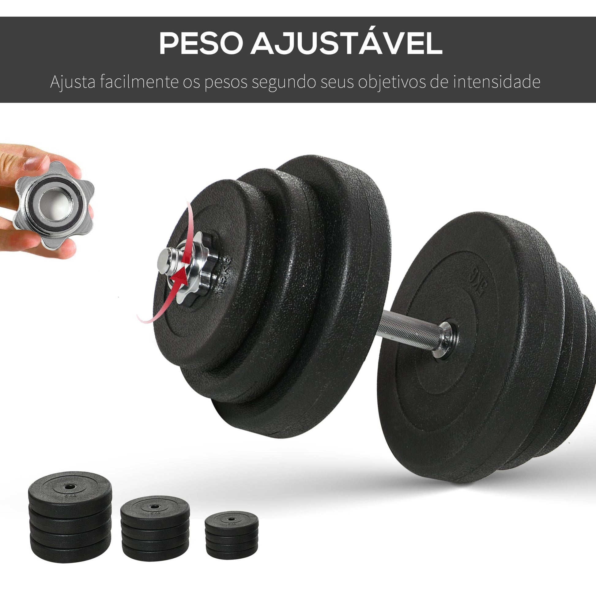HOMCOM Conjunto de Halteres Pesos Fitness 40kg Ajustável Musculação com Barra de Aço e Discos para Ginásio Casa Preto e Prata - A minha loja