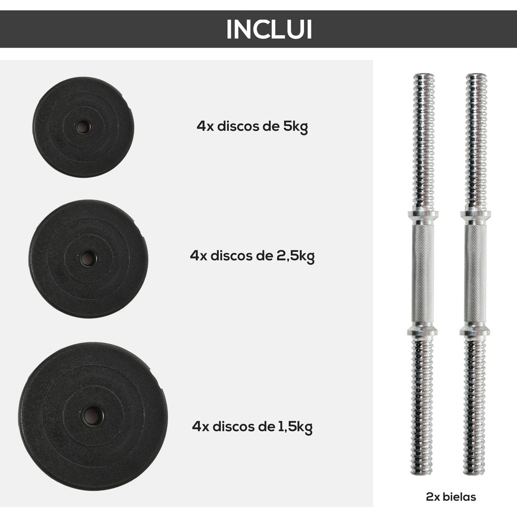 HOMCOM Conjunto de Halteres Pesos Fitness 40kg Ajustável Musculação com Barra de Aço e Discos para Ginásio Casa Preto e Prata - A minha loja