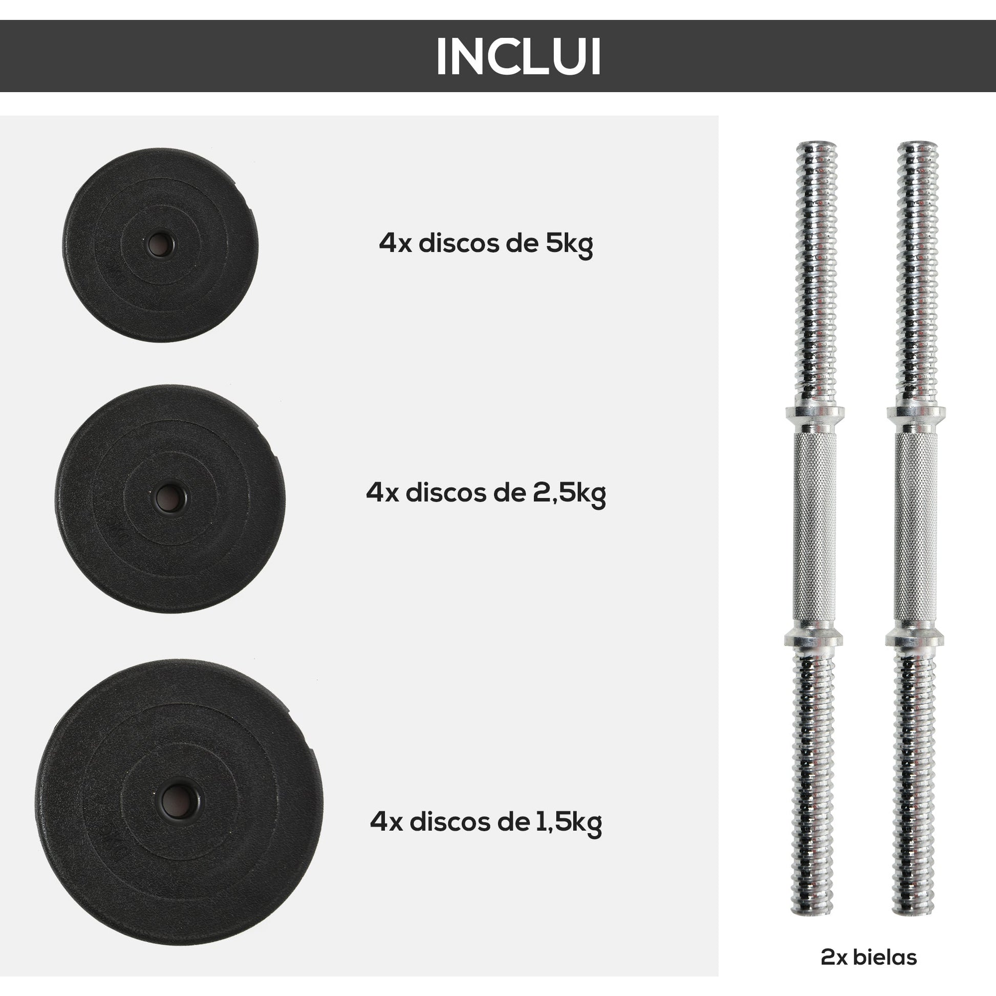 HOMCOM Conjunto de Halteres Pesos Fitness 40kg Ajustável Musculação com Barra de Aço e Discos para Ginásio Casa Preto e Prata - A minha loja
