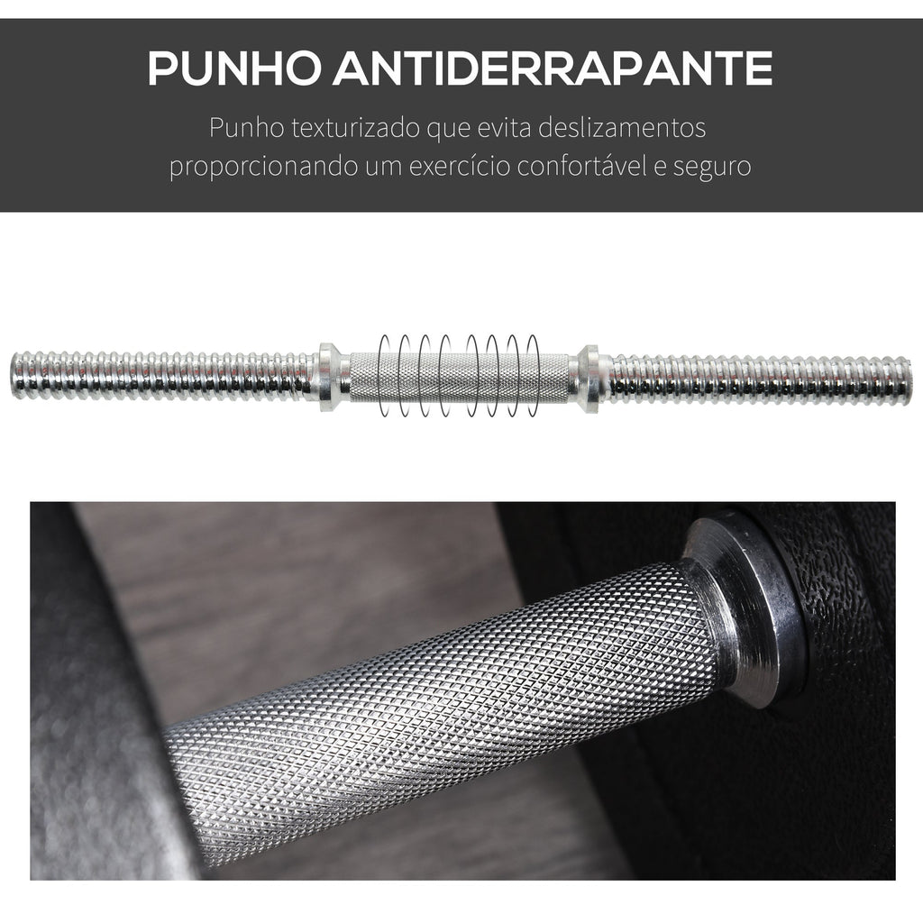 HOMCOM Conjunto de Halteres Pesos Fitness 40kg Ajustável Musculação com Barra de Aço e Discos para Ginásio Casa Preto e Prata - A minha loja