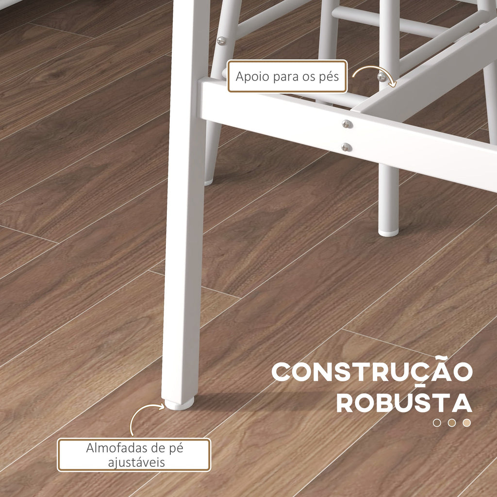 HOMCOM Conjunto de Mesa Alta de Bar com 2 Bancos Mesa Alta de Cozinha com Bancos Estrutura em Aço Mesa Alta Estilo Industrial para Sala de Jantar Natural e Branco - A minha loja