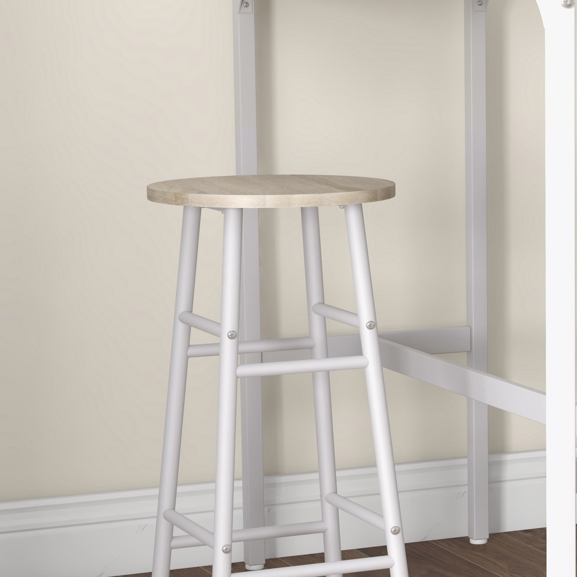 HOMCOM Conjunto de Mesa Alta de Bar com 2 Bancos Mesa Alta de Cozinha com Bancos Estrutura em Aço Mesa Alta Estilo Industrial para Sala de Jantar Natural e Branco - A minha loja