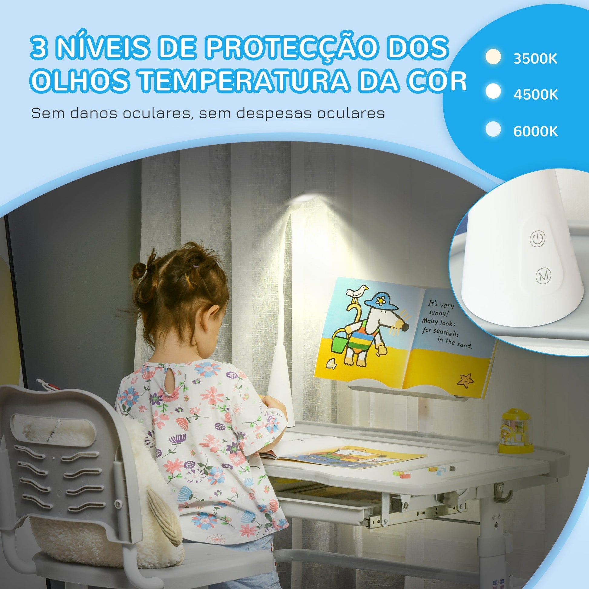 HOMCOM Conjunto de Secretária e Cadeira para Crianças acima de 3 Anos Secretária Infantil com Altura Ajustável Mesa Inclinável Gaveta Lâmpada LED e Suporte para Lápis 80x49,5x80 - 105cm e 36x34x60 - 73 cm Cinza - A minha loja