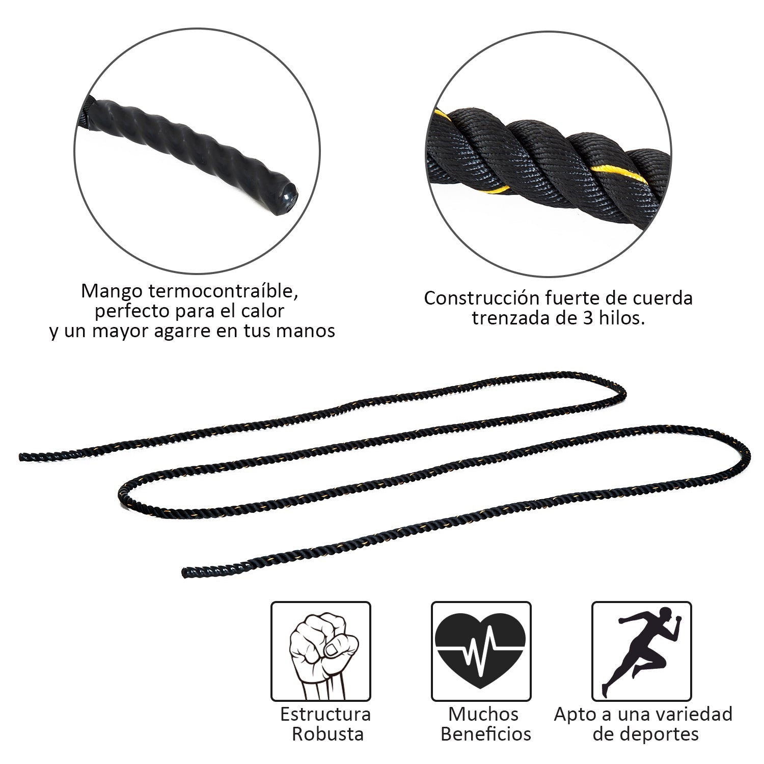HOMCOM Corda de Batalha Ø38 mm Comprimento 9 m Battle Rope para Exercícios Fitness Crossfit Ultra - Resistente Preto e Amarelo - A minha loja